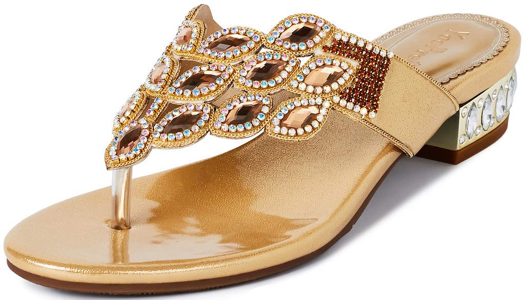 LizFoYa Women's Rhinestone Thong Strap Sandals - Sexy Flip Flops for Beach, Party, and Summer Outfits | Comfortable Dressy Sandals for Weddings, Vacations & Night Out