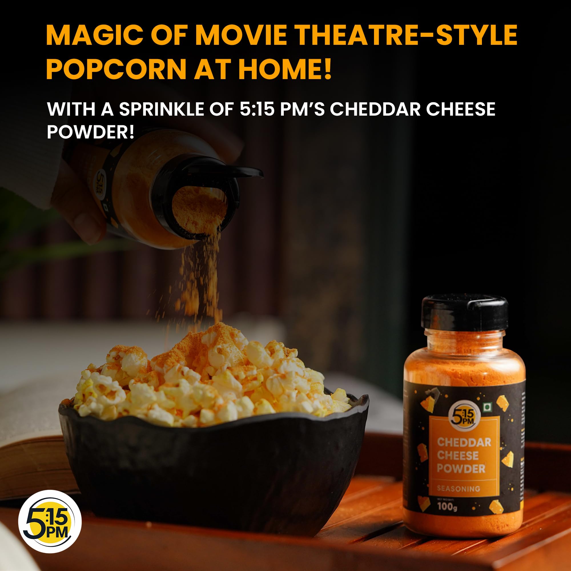 5:15PM Cheddar Cheese Seasoning Powder 100g - Premium Cheddar Cheese Powder for Popcorn, Pasta, Pizza, Nachos & Fries | Perfect for Snacks, Cooking & Baking at Home