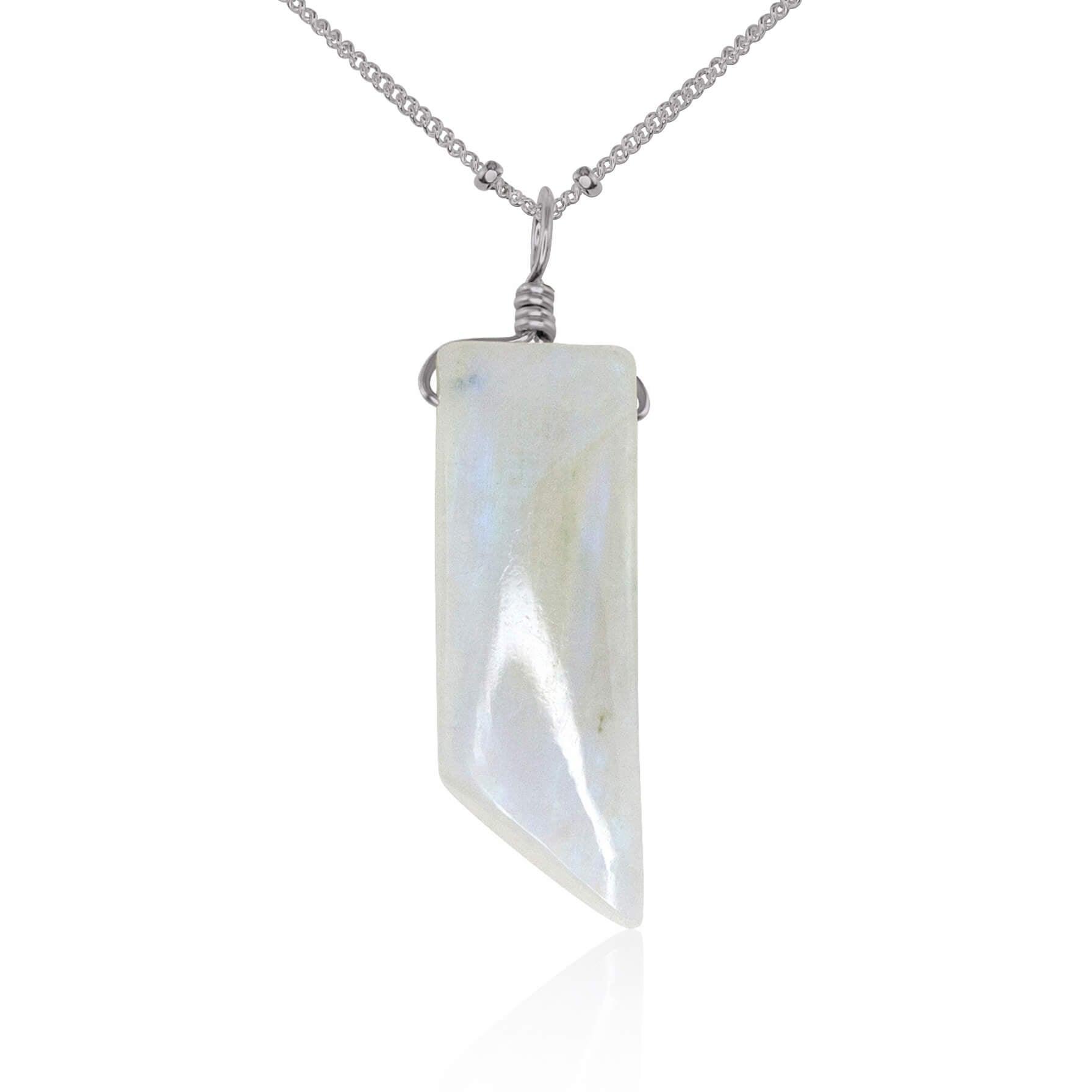 Natural Rainbow Moonstone Point Crystal Necklace – Healing Stone Jewelry for Meditation, Energy Balancing & Spiritual Growth