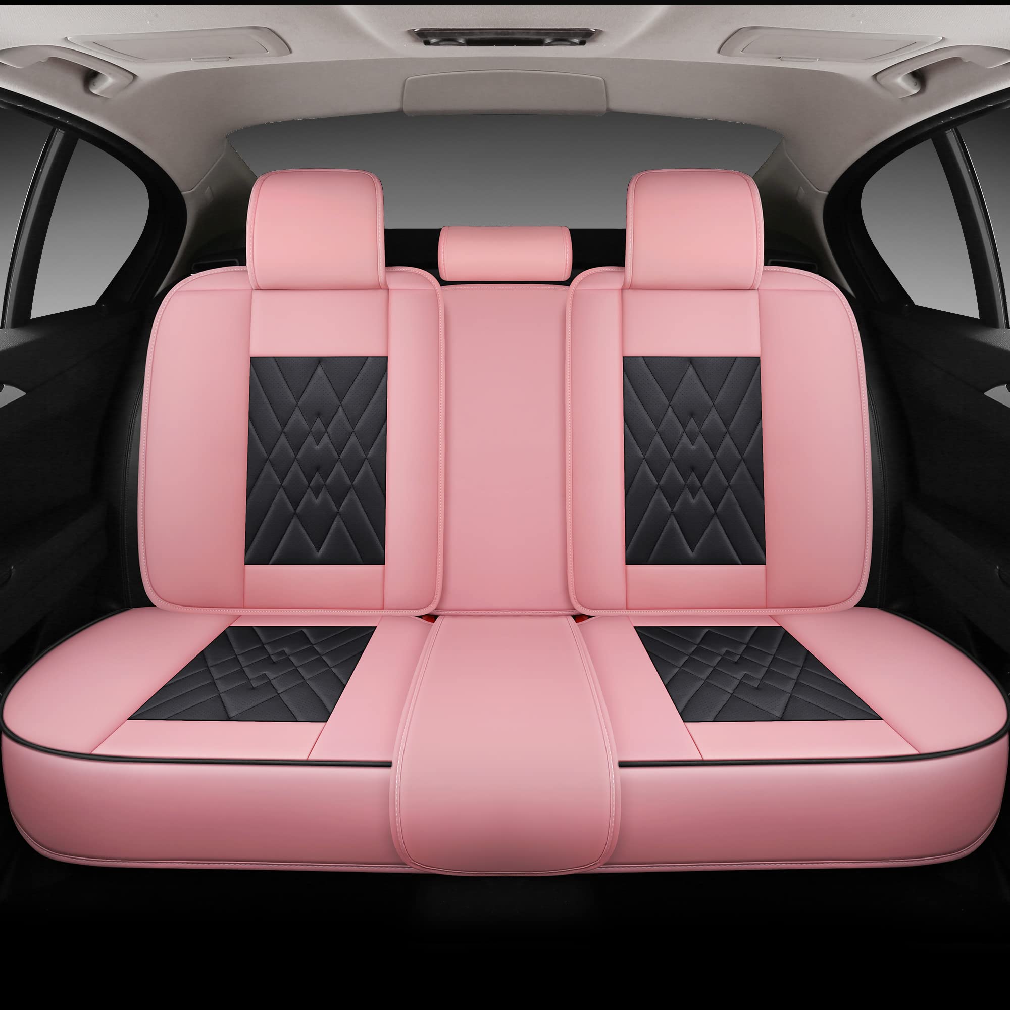 Quiln02 Universal Leather Car Seat Covers - 5-Piece Set Fits Most Cars, SUVs & Pickup Trucks | Airbag Compatible | Black & Pink | Premium Protection & Style for Daily Commute, Road Trips & Family Travel