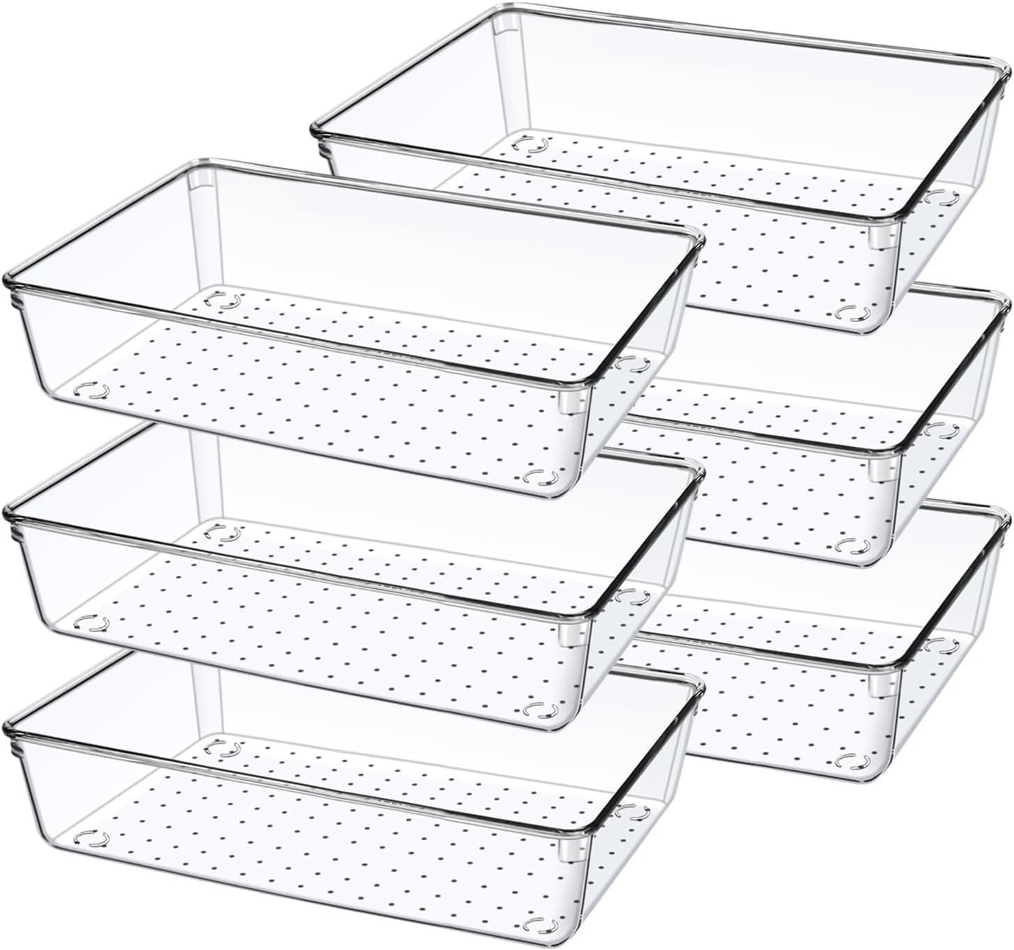 Boniry 6-Piece Clear Plastic Drawer Organizer Set - Acrylic Storage Bins & Tray Dividers for Bathroom, Dressing Table & Home Organization | Perfect for Jewelry, Makeup, Office Supplies & Small Item Storage