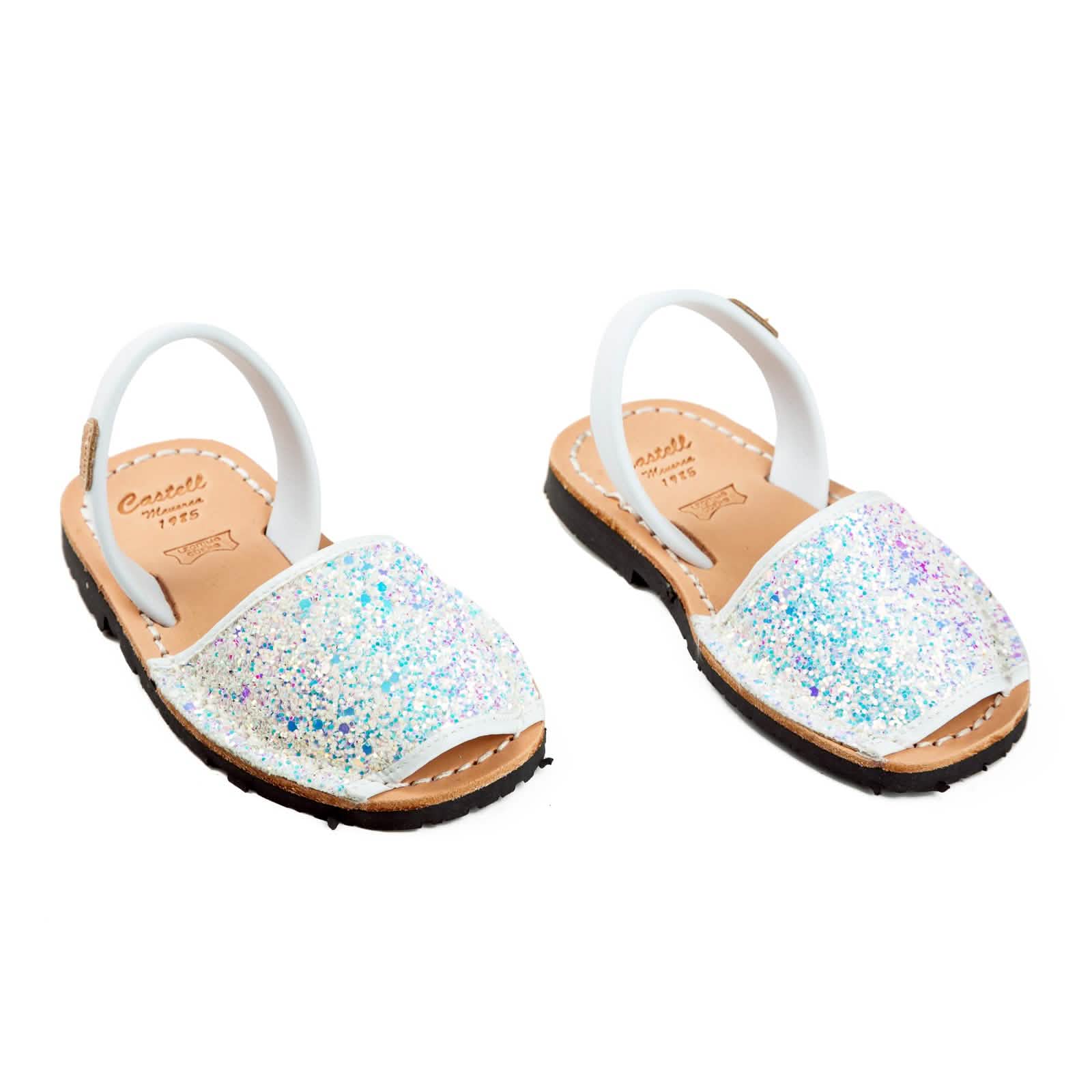Glittery Leather Menorcan Sandals for Kids - Iker 1097R Stretchable Comfortable Beach Shoes | Perfect for Summer Vacation, Pool Parties & Outdoor Play