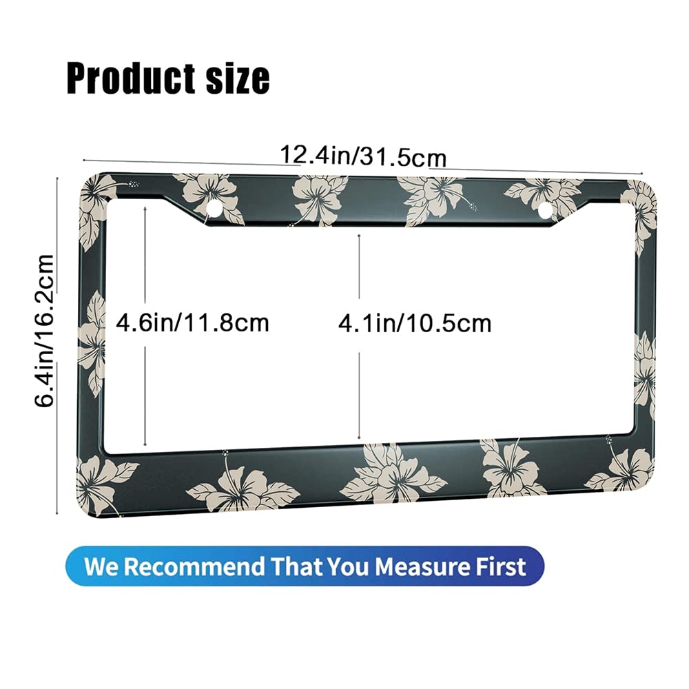 HOSNYE 2-Pack Black Metal Hibiscus Flower License Plate Frame - Tropical Aloha Hawaiian Style with 2 Holes - Durable Front License Plate Cover for US Vehicles (Men & Women) - Perfect for Beach Cars, Summer Road Trips & Hawaiian-Themed Decor