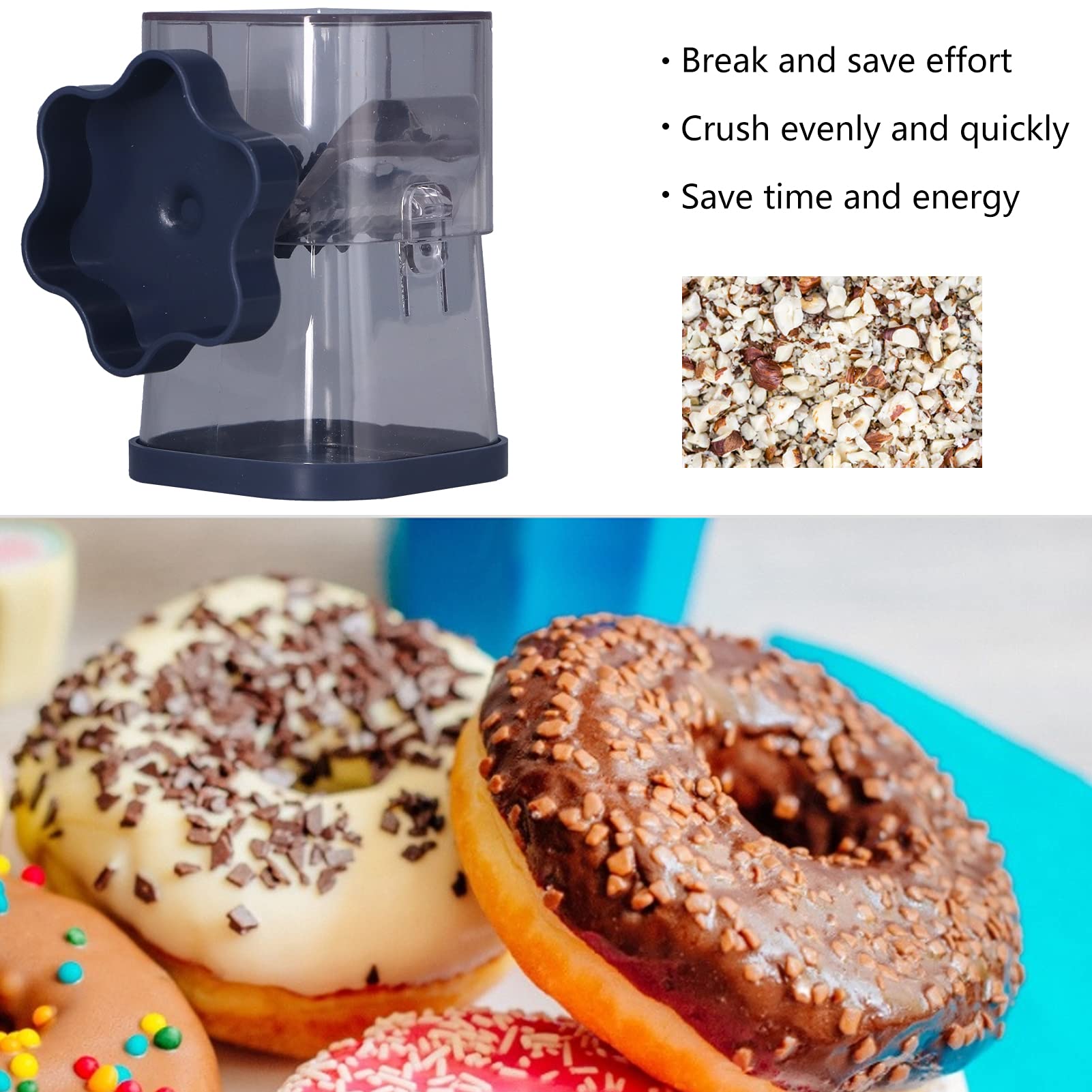 OUKENS Manual Nut Chopper Grinder - Easy to Clean Hand Crank for Almonds, Hazelnuts, Pecans (Navy Blue) | Perfect for Baking, Cooking & Meal Prep