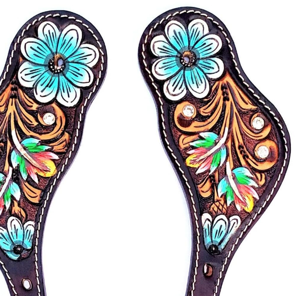HILASON Genuine Leather Western Horse Spur Straps with Floral Hand-Painted Design - Durable Spur Straps for Men & Women - Perfect for Western Riding, Rodeo & Equestrian Events