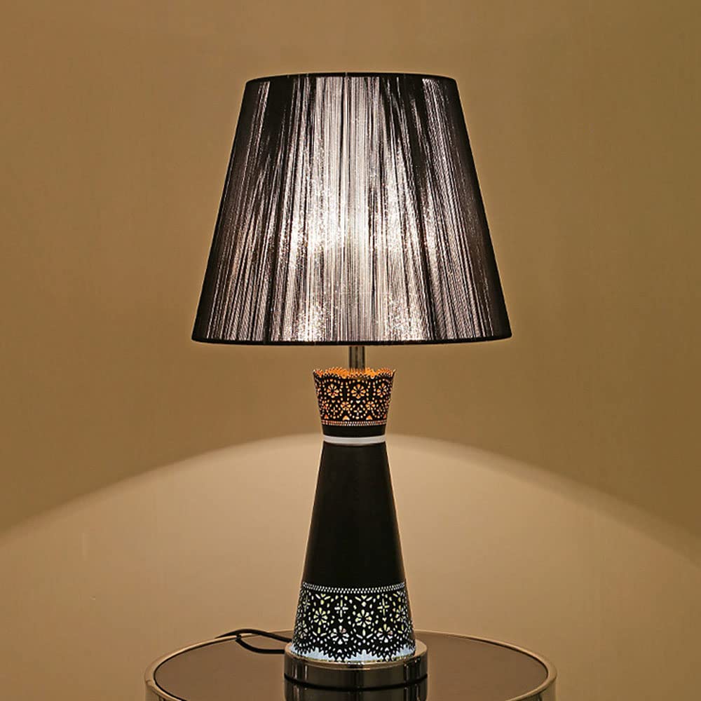 Modern Metal Nightstand Lamp with Fabric Shade - E27 1-Light Table Lamp for Kids Room, Bedside, Desk, or Vanity - 22.85 Inch Height Home Decor Lighting Fixture - Perfect for Bedrooms, Living Rooms, and Cozy Reading Nooks