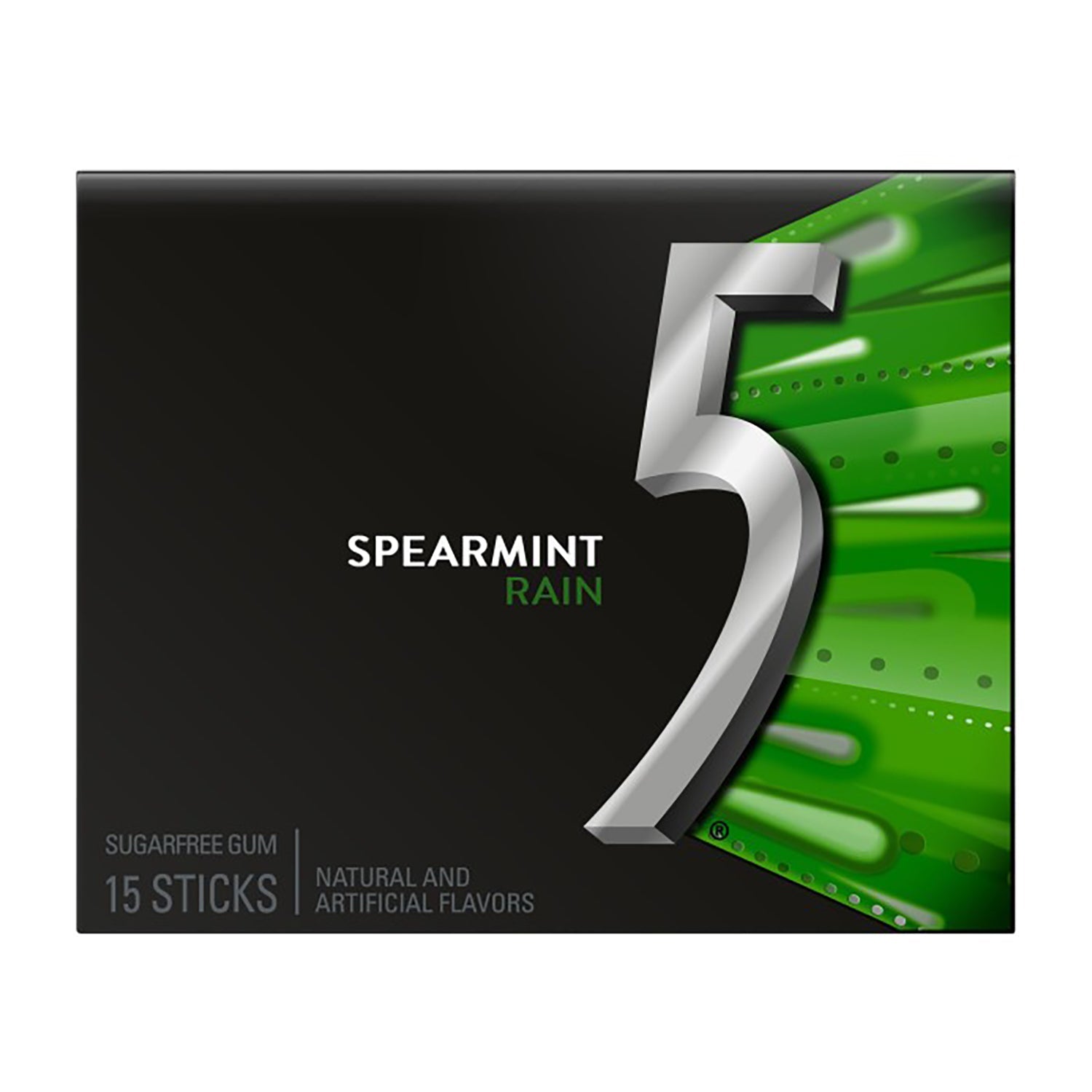 5 Gum Spearmint Rain Sugar-Free Chewing Gum - 15 Sticks per Pack, 10 Packs (150 Sticks Total) | Refreshing Mint Flavor for Fresh Breath - Perfect for Work, Travel & On-the-Go