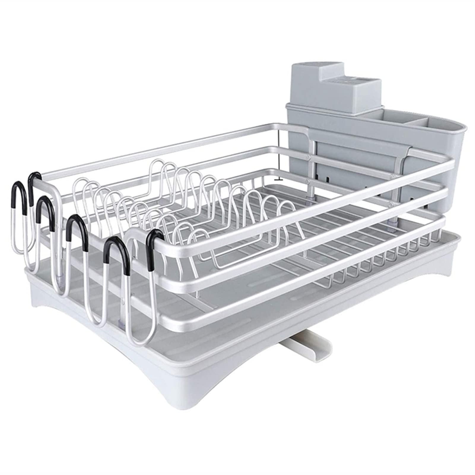 Stainless Steel Dish Drying Rack with Adjustable Drainboard - Compact Space Saving Kitchen Organizer for Countertop - Rustproof Dish Drainer with Swivel Spout (Gray Silver) - Perfect for Small Apartments & RVs