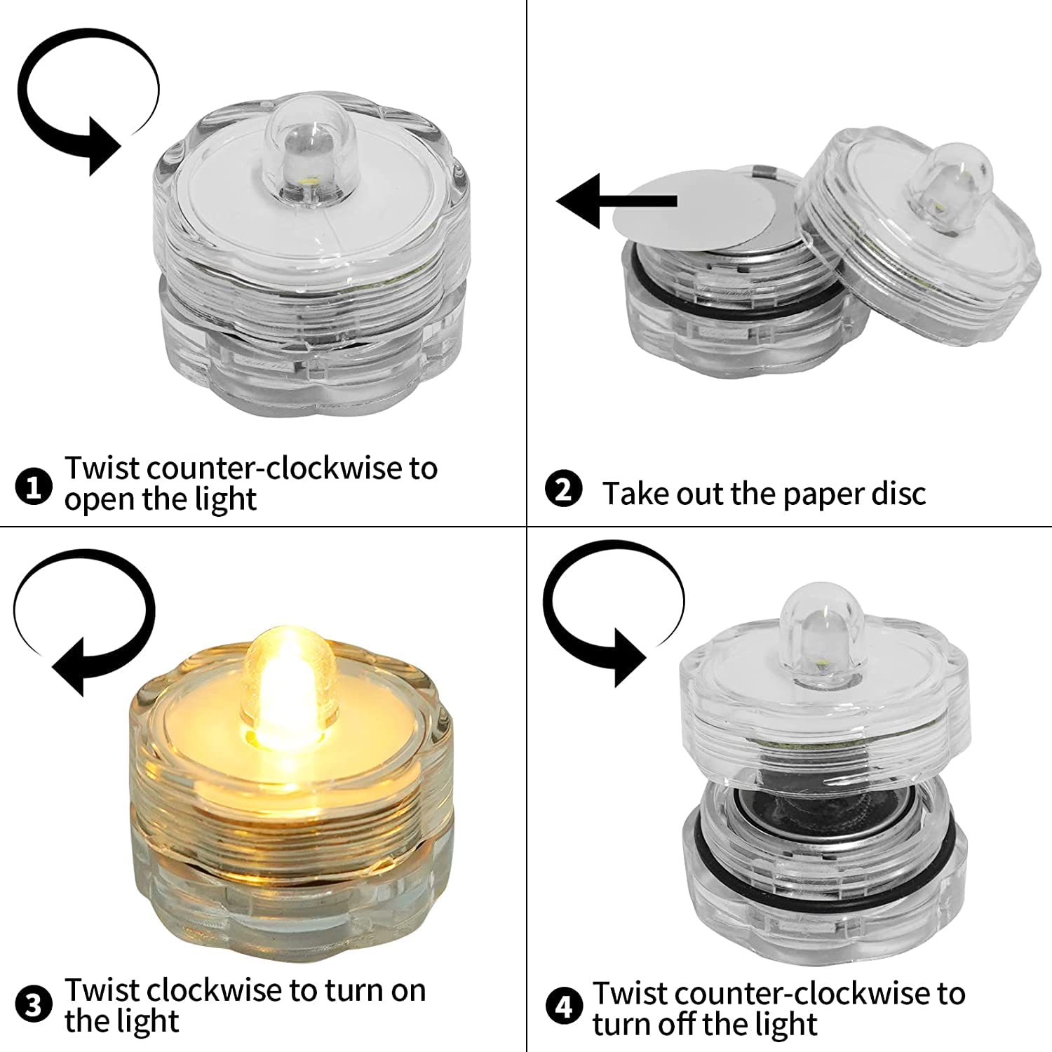 24 Pack SHYMERY Submersible LED Tea Lights - Battery Powered Waterproof Flameless Candles for Vases, Fountains, Pools - Warm White Underwater Lights for Wedding Centerpieces, Party Decorations & Home Ambiance