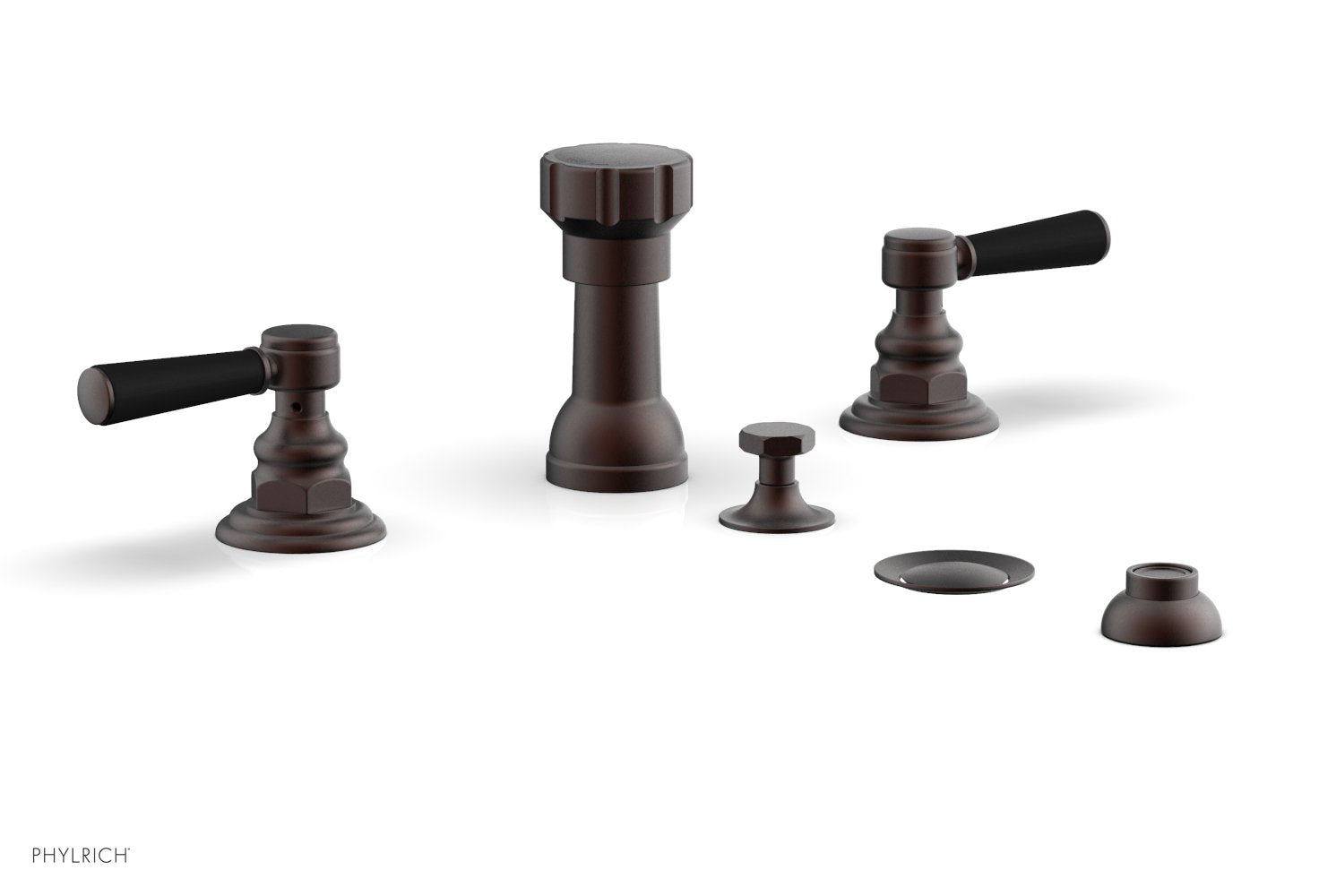HEX TRADITIONAL 4-Hole Bidet Faucet Set with Satin Black Lever Handles - Model 500-61 - Perfect for Bathroom Renovation & Modern Toilet Upgrades