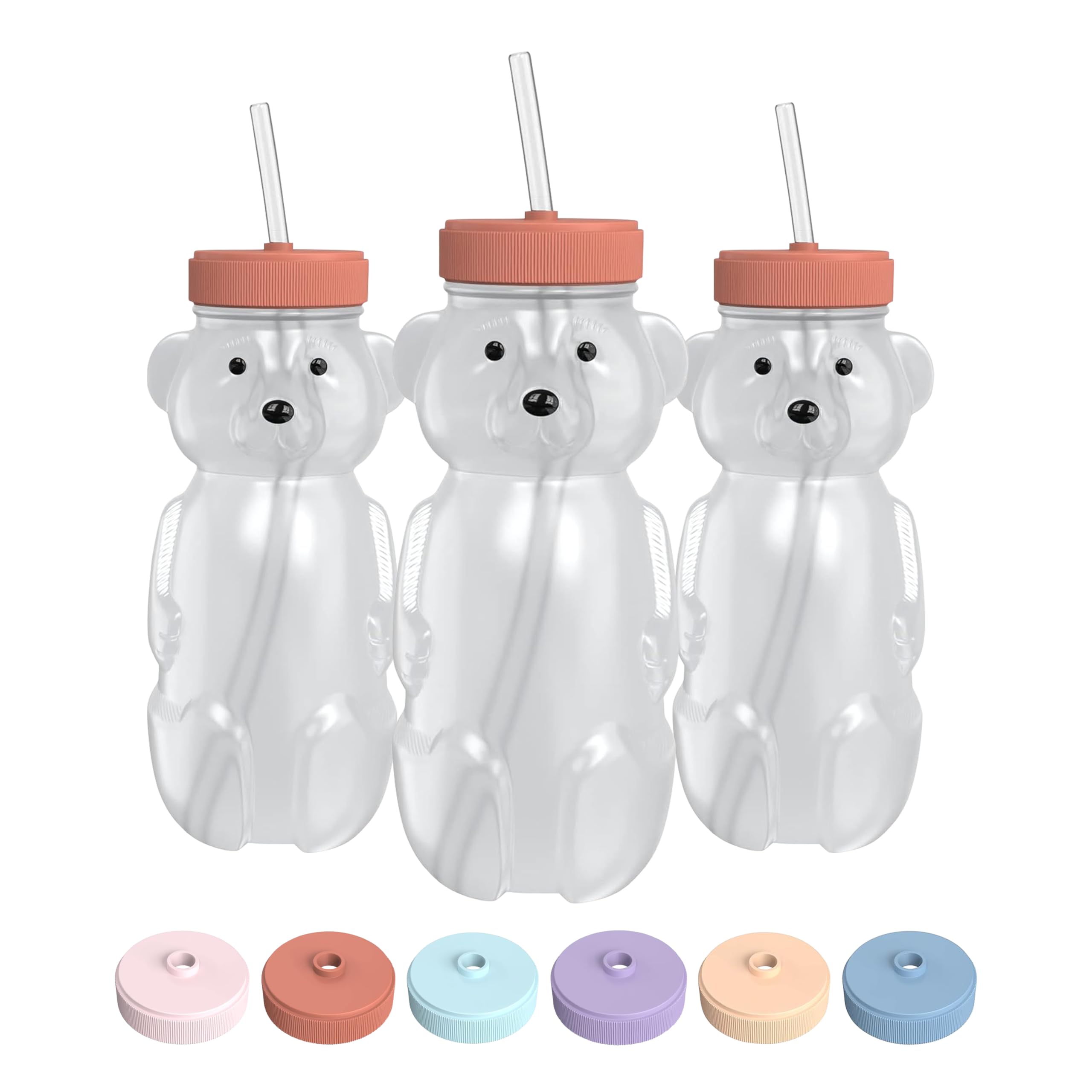 **8oz Honey Bear Straw Cup for Babies - 3-Pack Therapy Learning Cup with Lid | Baby Bottle Set in Firetruck Red | Perfect for Speech Therapy, Toddler Drinking & On-the-Go Use**