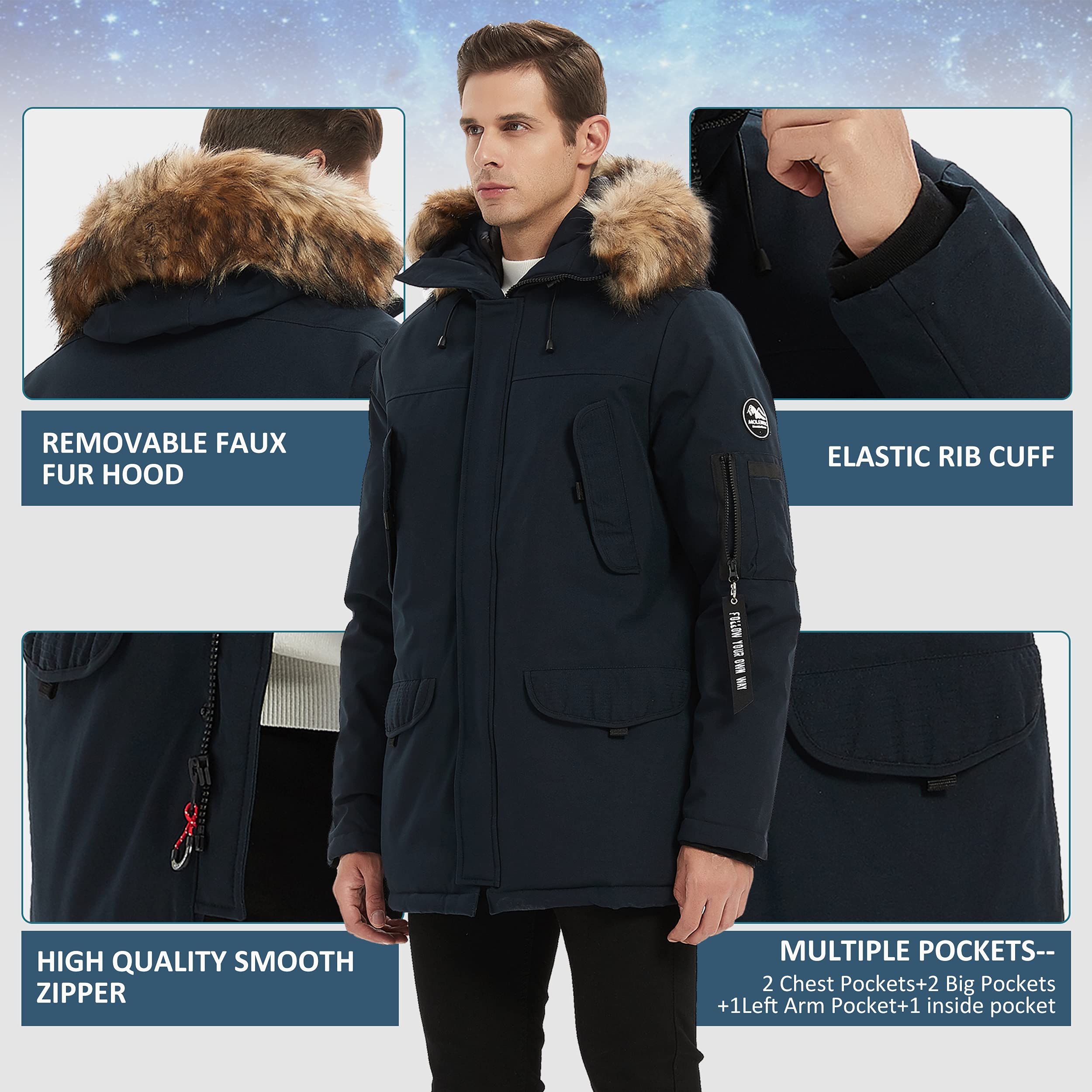 Men's Vegan Down Winter Jacket - Thick Lined Fur Hooded Long Parka Coat for Extreme Cold Weather (XS-3XL) | Perfect for Mountain Hiking, Snow Sports & Urban Winter Fashion