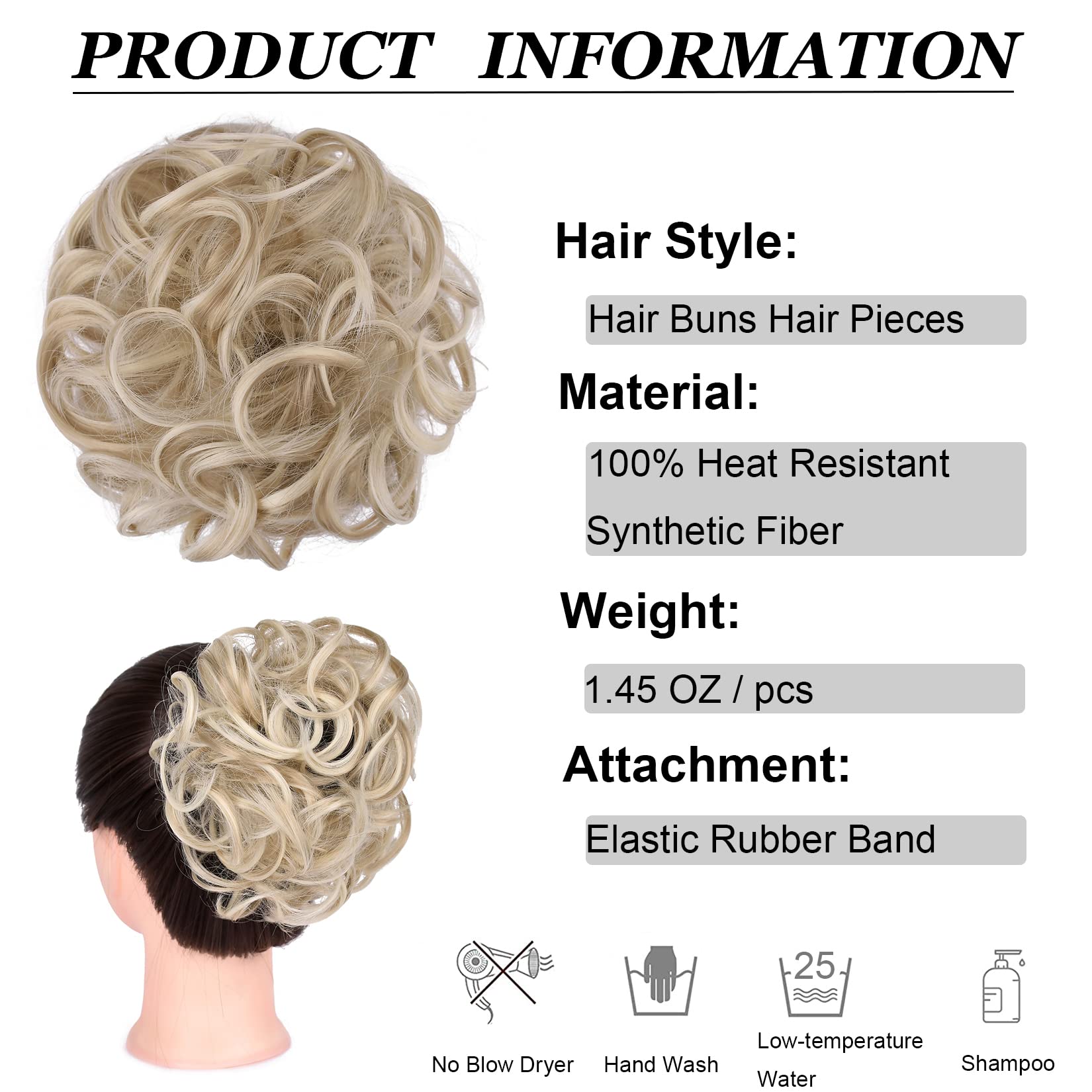 Elaine Messy Bun Hair Piece for Women - Thick Curly Synthetic Hair Extensions | Natural Ash & Bleach Blonde Highlights | Perfect for Updos, Ponytails & Chignons | Great for Weddings, Parties & Everyday Wear