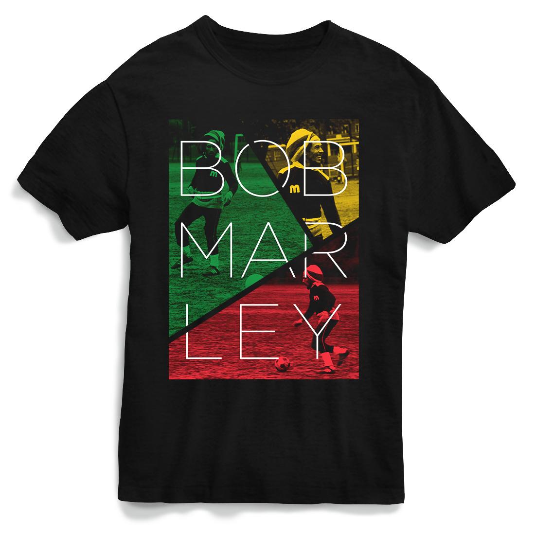 Bob Marley Reggae Soccer Split Graphic T-Shirt - Vintage Music & Sports Tee for Fans, Casual Wear & Concerts