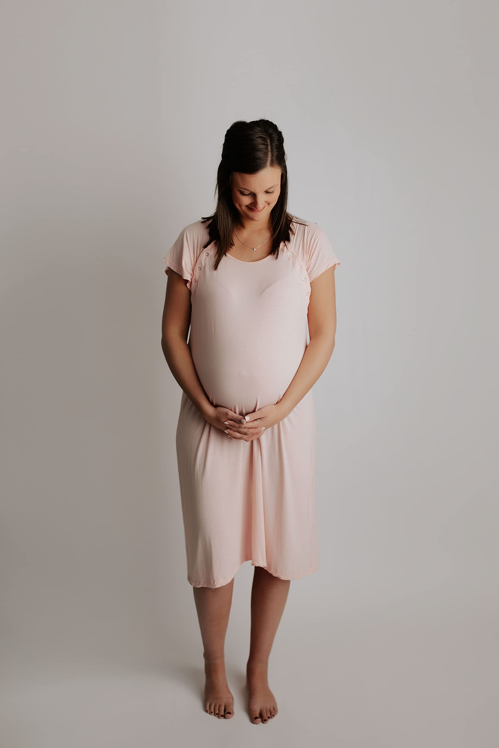 Three Little Tots Mommy Labor and Delivery Gown - Soft Stretchy Maternity & Nursing Nightgown for Hospital Birth & Breastfeeding | Comfortable Postpartum Wear for New Moms