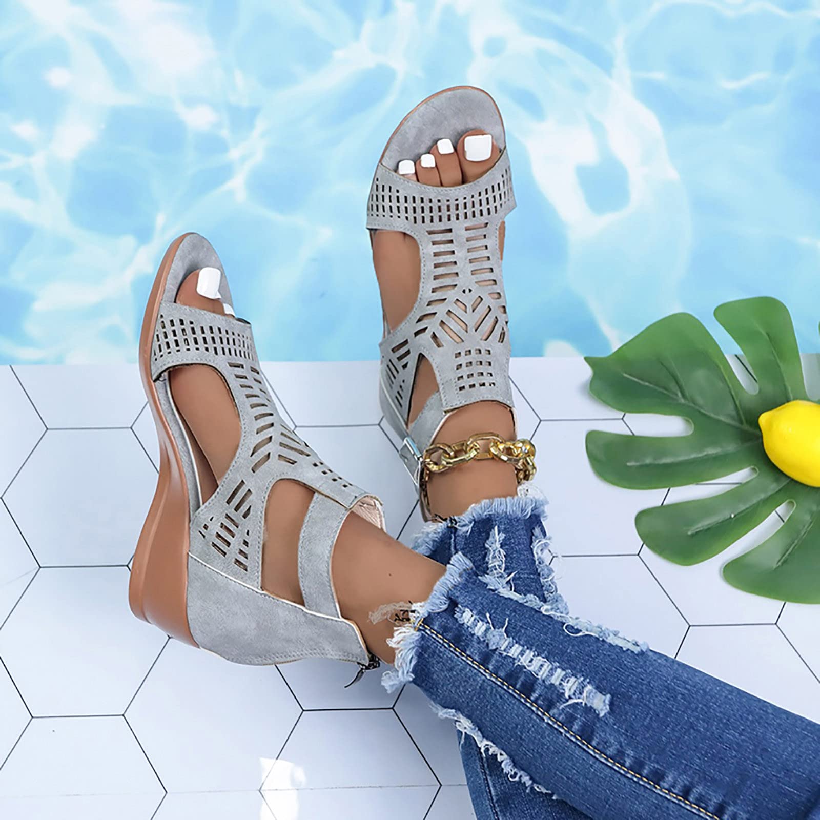 Women's Casual Buckle Cutout Peep Toe Wedge Heel Sandals - Stylish Summer Shoes for Beach, Party & Everyday Wear