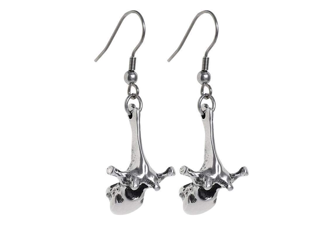Pewter Thoracic Vertebrae Earrings - Spine Anatomy Charms for Chiropractors & Medical Professionals | Perfect for Anatomy Enthusiasts, Chiropractic Appreciation Gifts & Gothic Jewelry Lovers