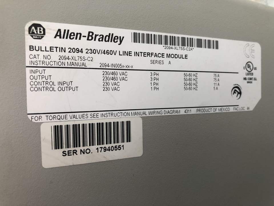 Used Allen-Bradley 2094 XL75S C2 PLC Interface Module - Industrial Automation Control System Replacement Part for Factory Equipment