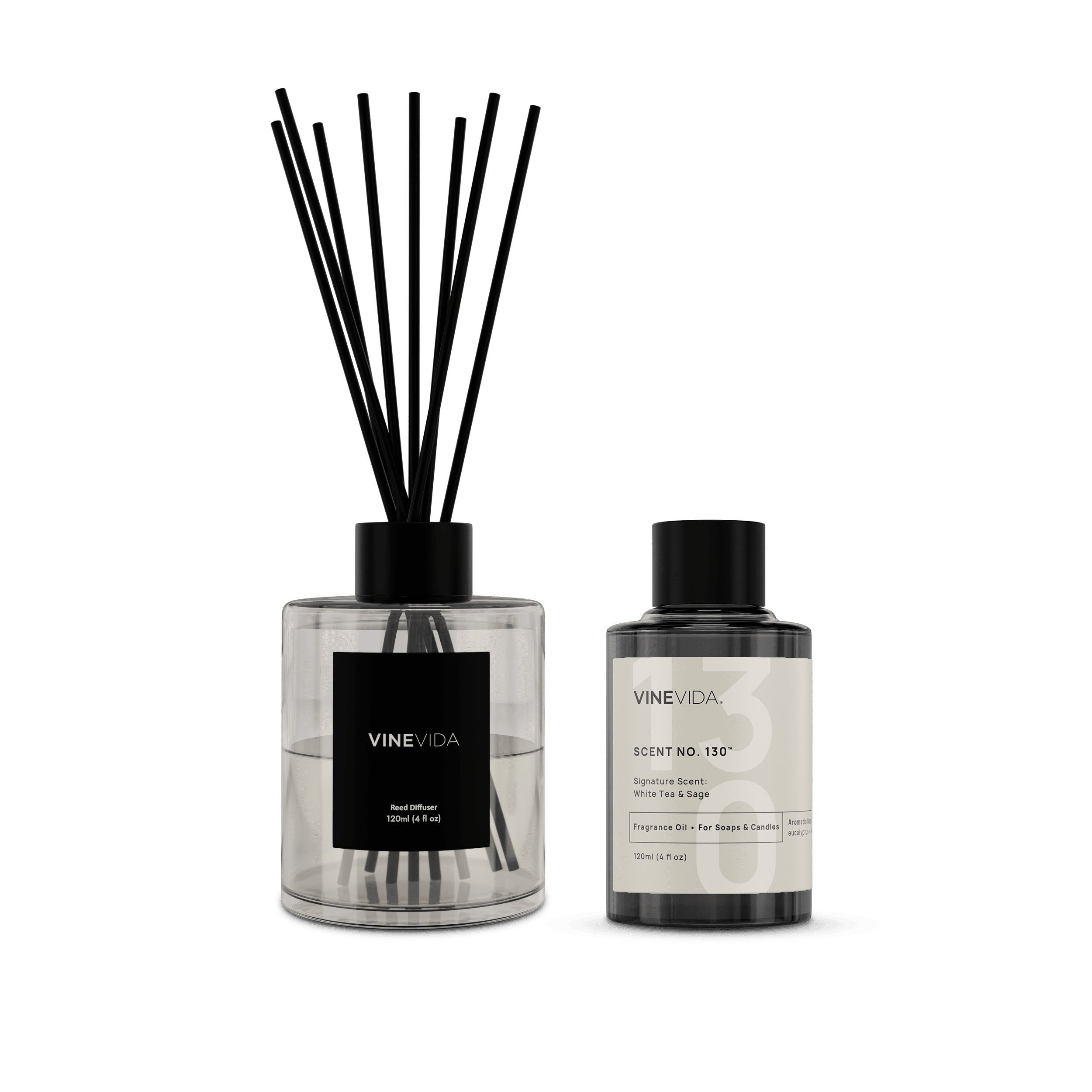 NO. 130 Reed Diffuser - White Tea & Sage Aromatherapy Essential Oil Set for Home, Office, Bedroom & Bathroom | Long-Lasting Fragrance & Relaxing Atmosphere