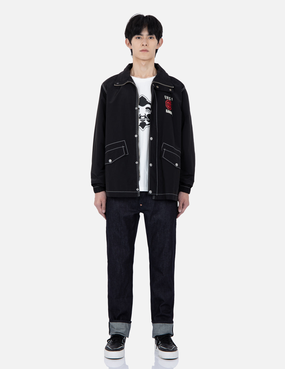 Kamon & Logo Print Jacket for Men - Stylish Japanese Emblem Design Lightweight Windbreaker - Perfect for Casual Outings, Travel & Streetwear Fashion