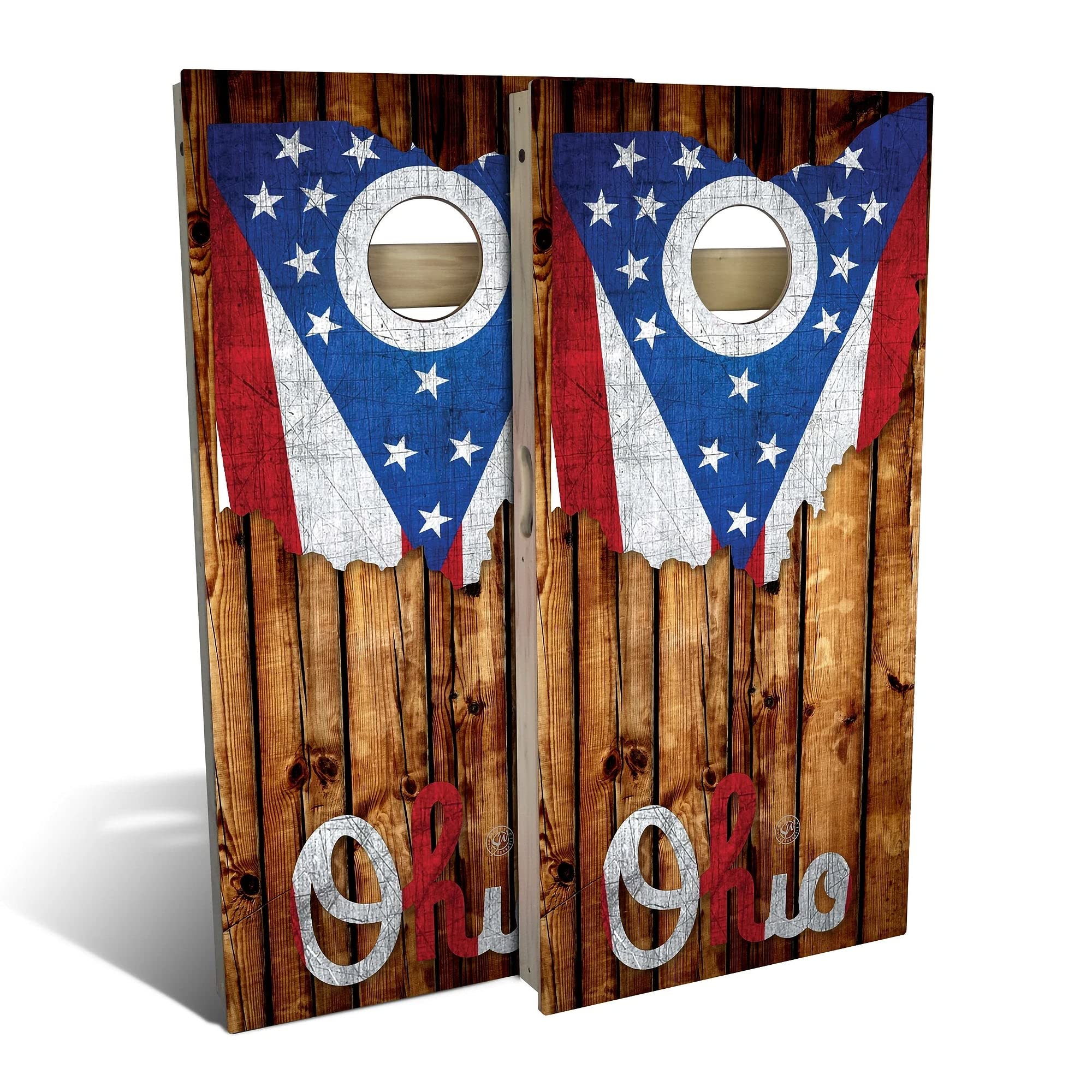 Skip's Garage Ohio Rustic Wood Cornhole Board Set - 2 Boards & 8 Bags - Custom Size & Accessories - Perfect for Backyard Parties, Tailgating & Outdoor Games