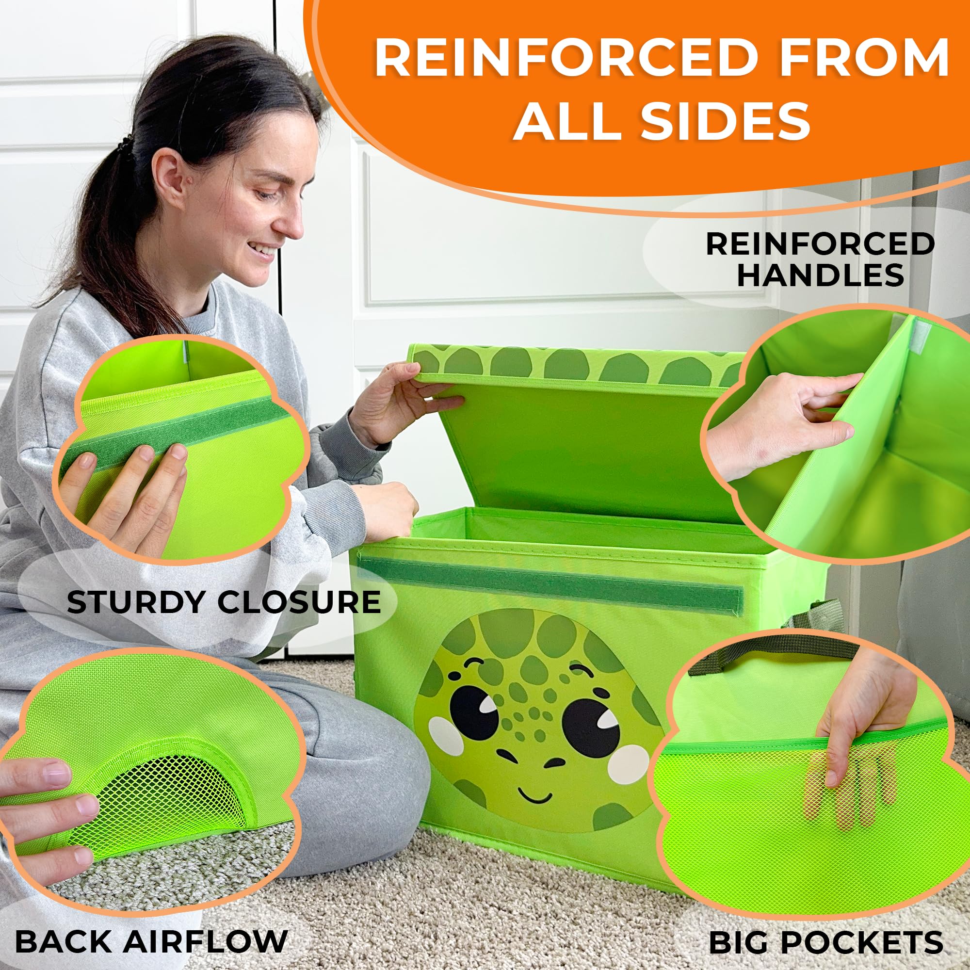 QUOKKA Kids Toy Storage Box - 16x12x10 Inch Collapsible Fabric Toy Organizer with Handles & Flip-Top Lid - Foldable Playroom Bin for Boys and Girls - Perfect for Nursery, Bedroom, and Playroom Organization
