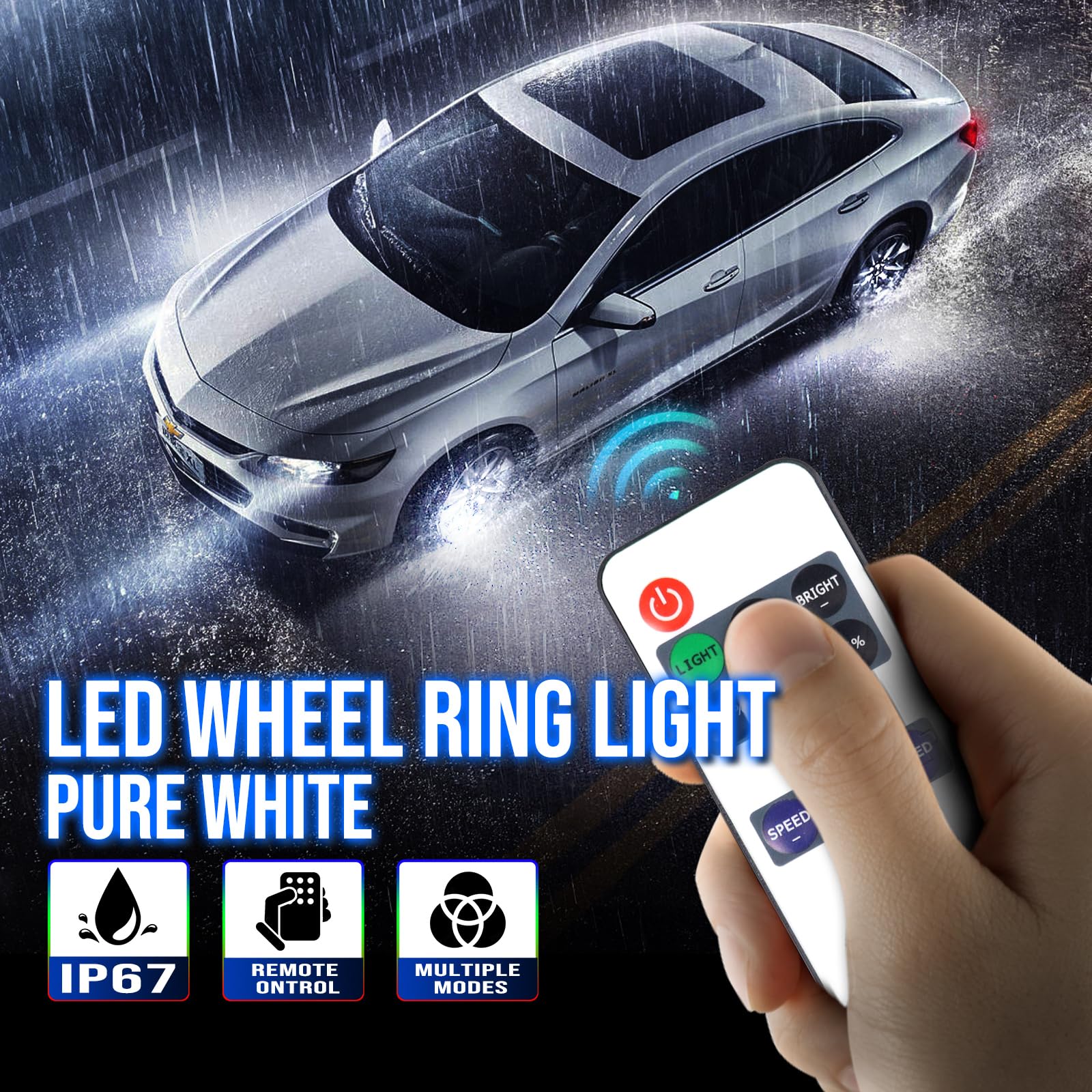 17 Inch Bright White Double Row Wheel Lights - Pure White LED Rocker Switch Control Wheel Ring Light for Cars, Trucks, Pickup & Off-Road Vehicles - Perfect for Night Driving, Off-Roading & Custom Car Lighting