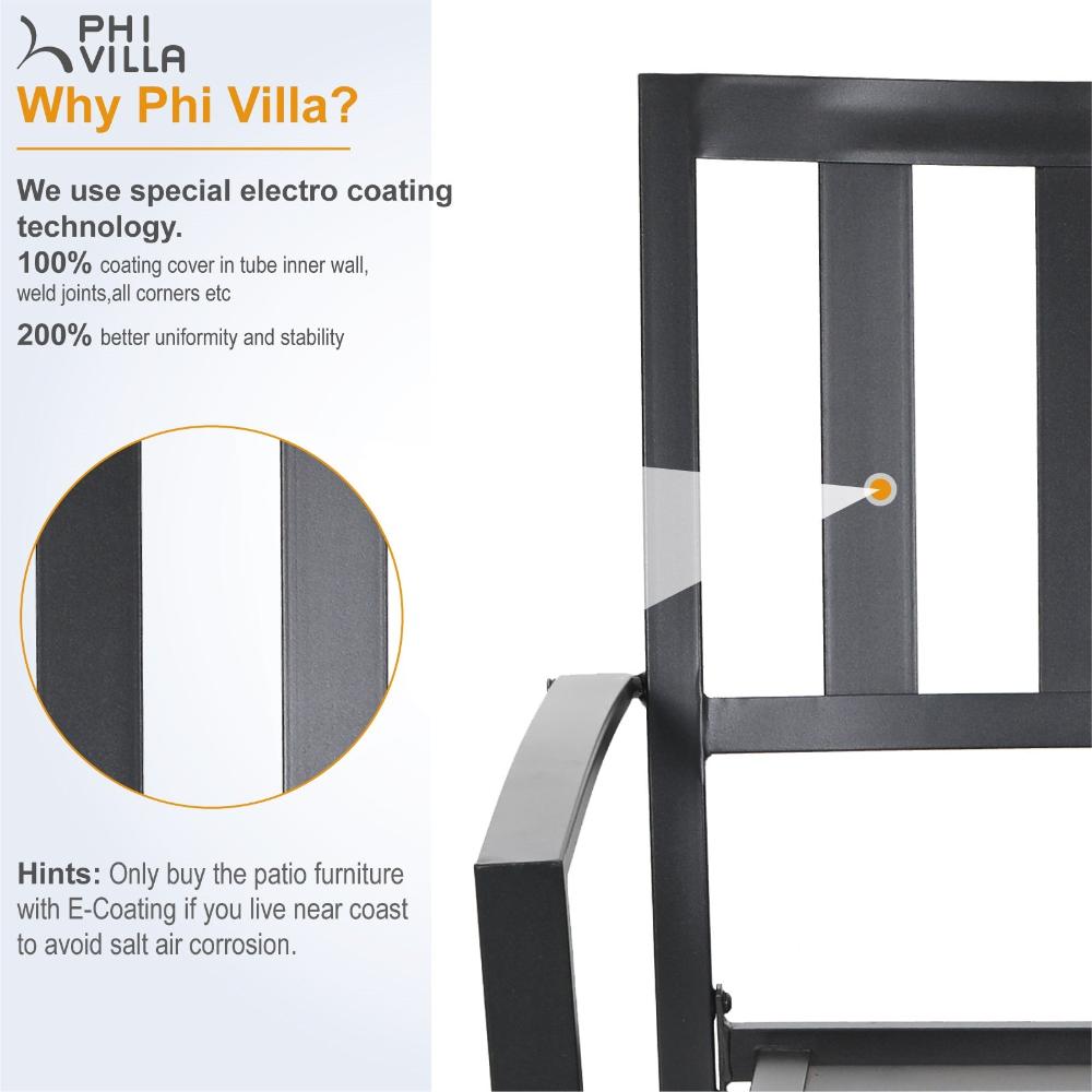 PHI VILLA 6-Piece Metal Outdoor Dining Chairs Set with Armrests - Durable Patio Furniture for Kitchen, Backyard, Balcony, Garden & Poolside - Perfect for Entertaining Guests & Outdoor Relaxation