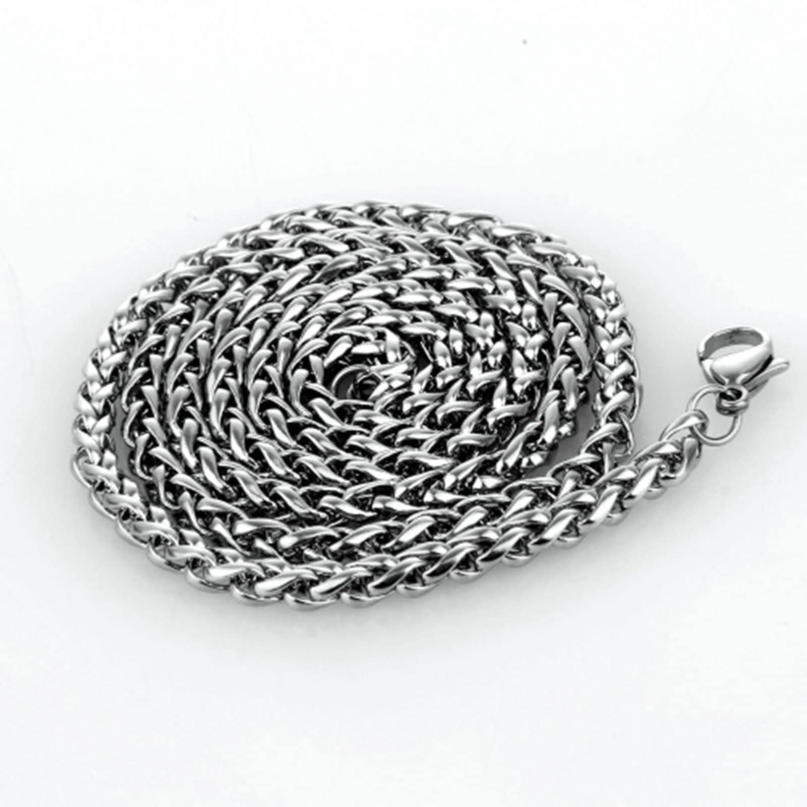3mm Stainless Steel Wheat Chain Necklace for Men - 22 Inch Gothic Silver Necklace | Perfect for Punk, Rock, Goth Fashion & Everyday Wear