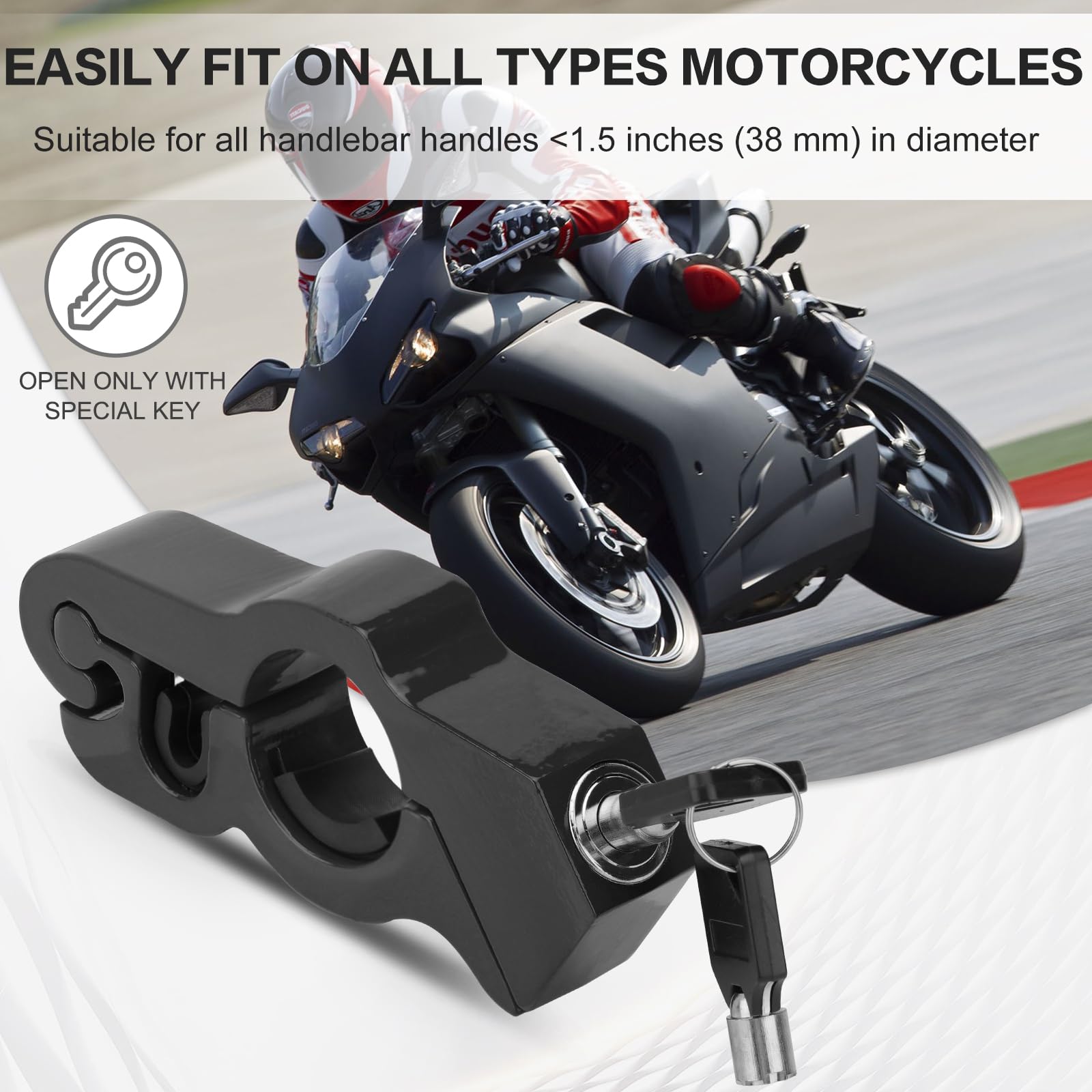 Universal Motorcycle Handlebar Lock - Anti-Theft Brake Grip & Throttle Lock (Black, Adjustable) for Bikes, Scooters, Mopeds & ATVs - Secure Parking & Long Rides