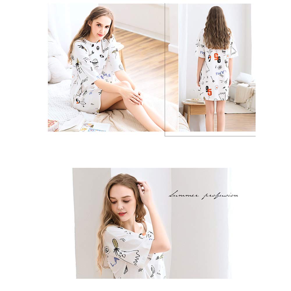 Women's Short Sleeve Nightdress Pajamas - Soft Cotton Sleepwear Round Neck Nightgown for Women (White, Size XL-170) - Perfect for Summer Nights & Relaxing at Home