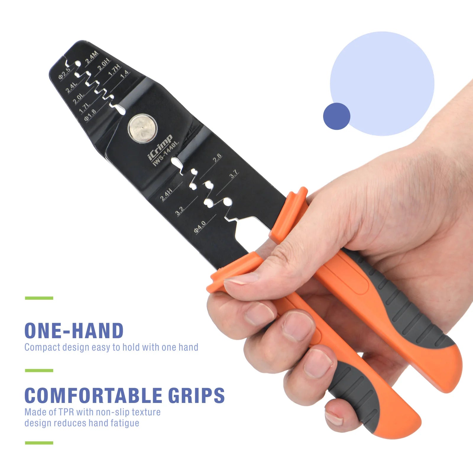IWS 1440L Open Barrel Terminals Crimper Tool for AWG28-14 Contacts - Compatible with JST, Molex, TE, HRS Connectors - Perfect for Automotive, Electronics, and DIY Wiring Projects