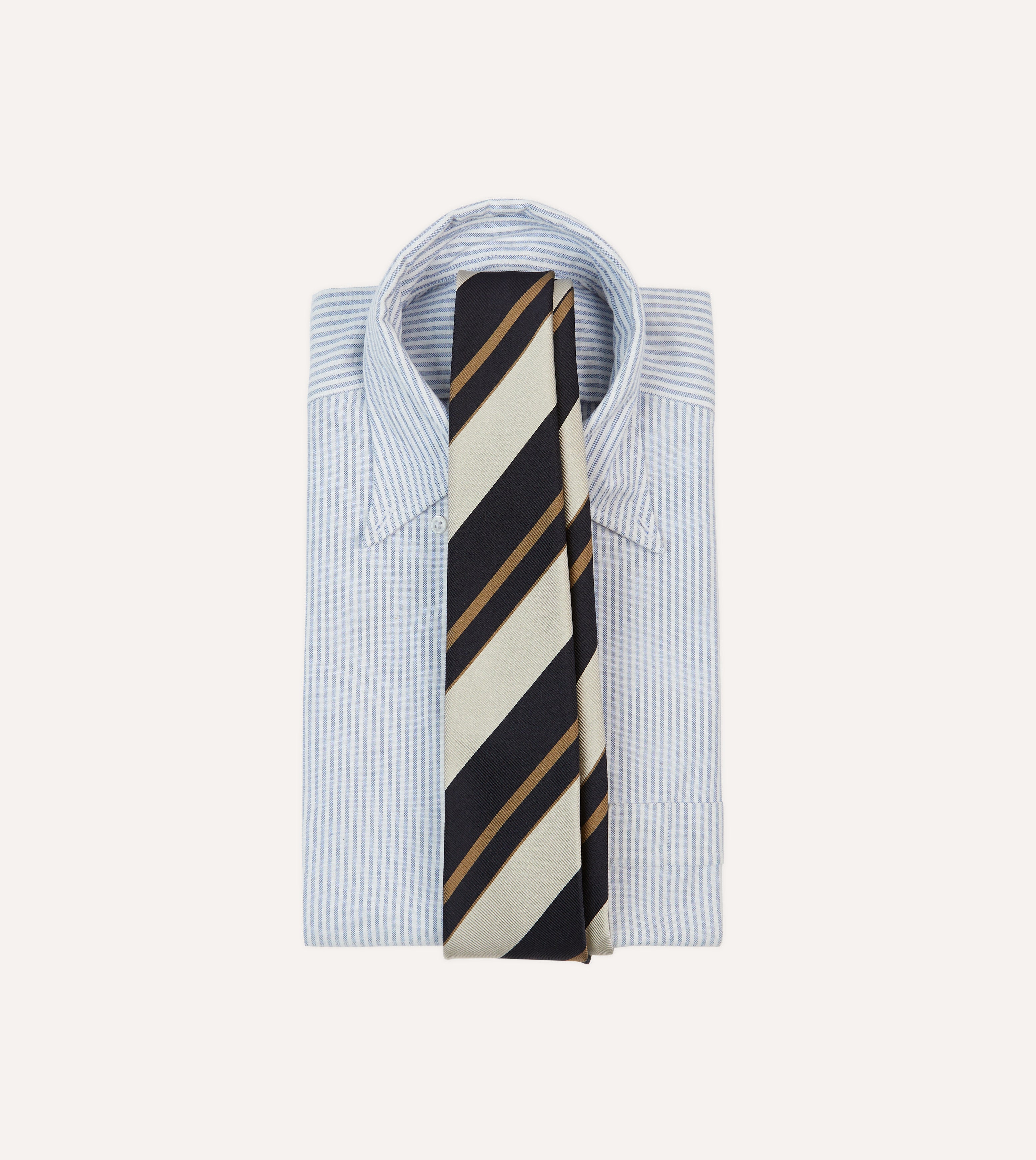 Navy, White & Fawn Striped Repp Silk Tipped Necktie - Perfect for Business Meetings, Weddings & Formal Occasions