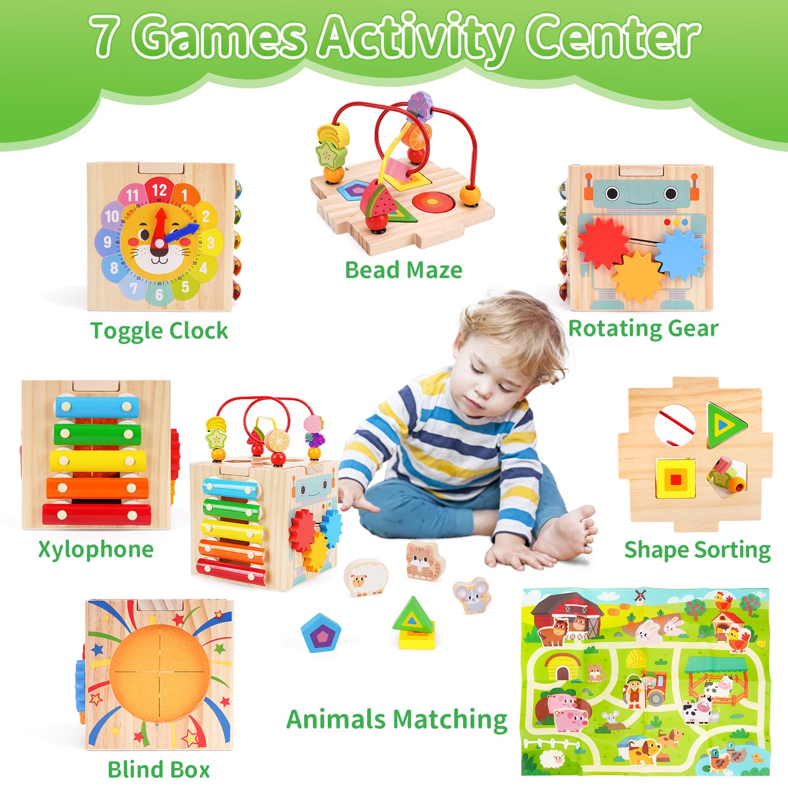 Montessori Wooden Activity Cube Toys for Toddlers 1-3 Years - Educational Learning & Sensory Toys for 1 2 3 Year Old Boys & Girls - Perfect First Birthday, Christmas Gifts for Infants - Ideal for Daycare, Preschool & Home Playtime
