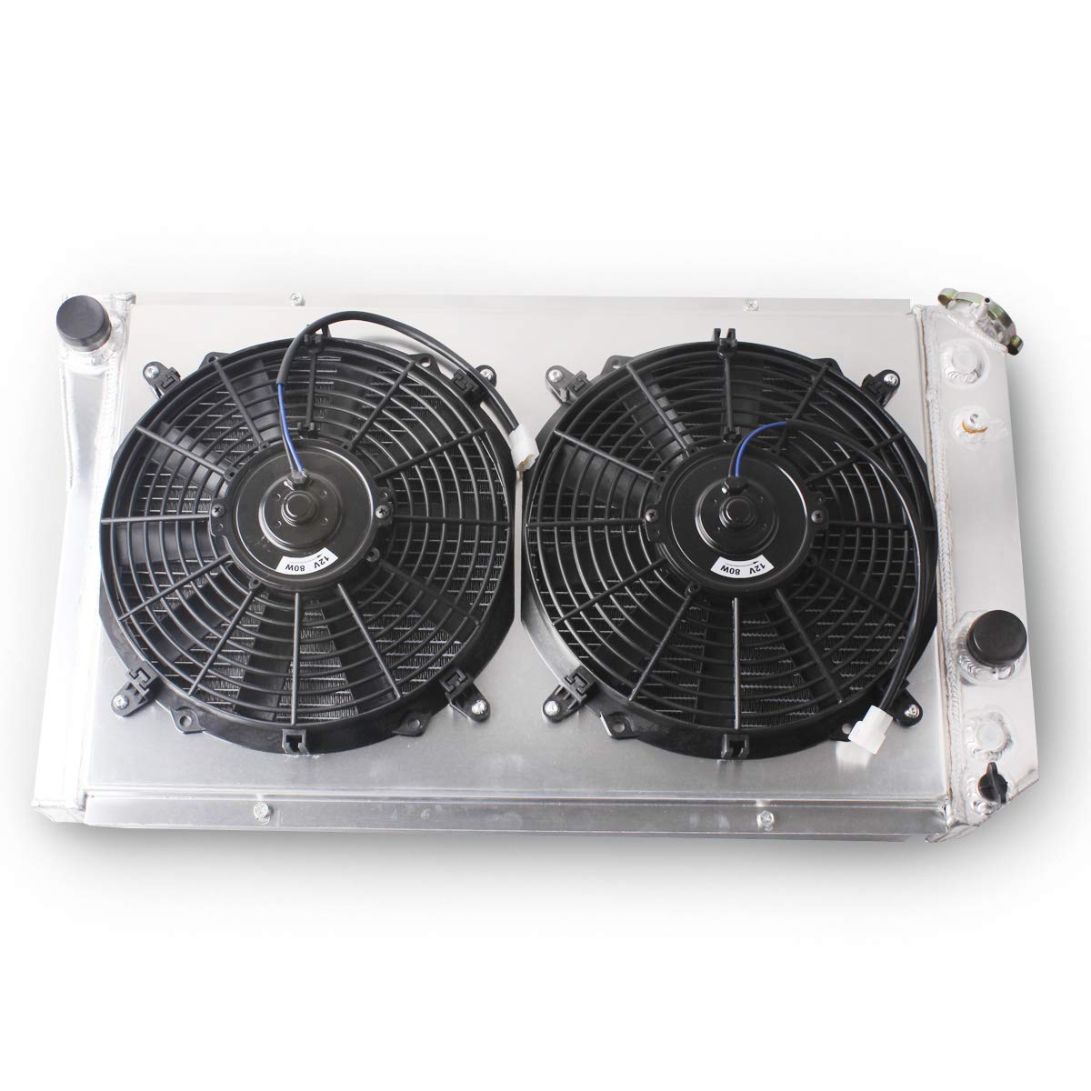 OHOB-COOL 3 Row Full Aluminum Radiator with Cooling Fan - Compatible with 1984-1990 Chevy Corvette 5.7L V8 & 1982-2002 S10 LS Conversion - High Performance Cooling Upgrade for Hot Rods, Street Racing & Restorations