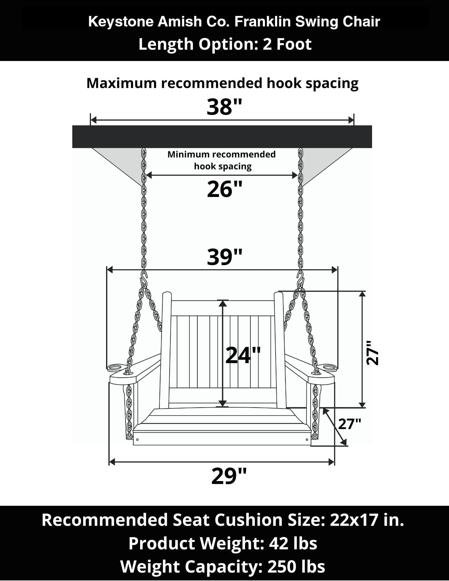 Unfinished Franklin Swing Chair by Keystone Amish Co. - Handcrafted Wooden Porch Swing for Outdoor Relaxation & Garden Decor