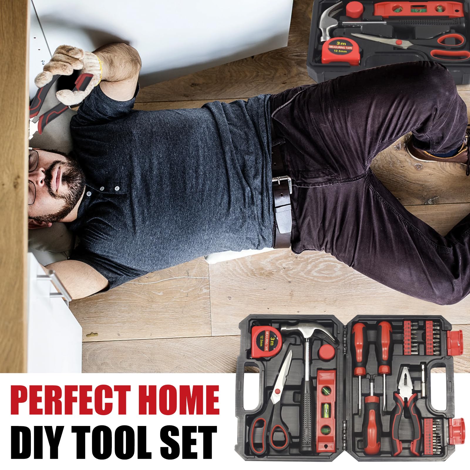 38-Piece Home & Garage Tool Set with Portable Storage Box - Essential DIY Repair Kit for Daily Maintenance, Office, Car, and Household Projects