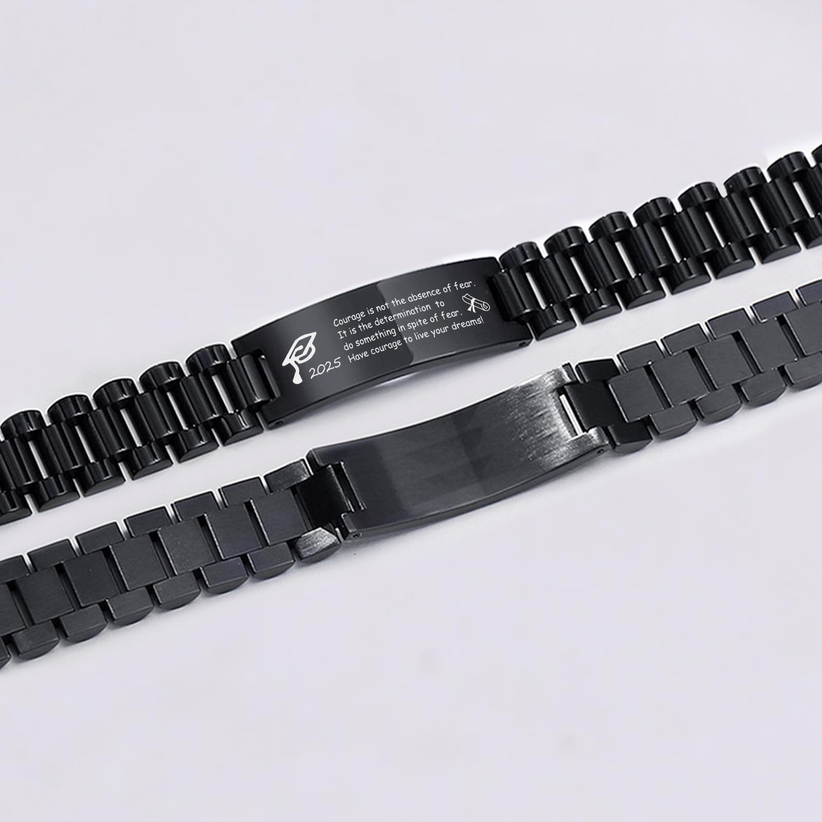 Custom Graduation Bracelet for Men - Inspirational Class of 2025 Gift - Stainless Steel Link Bracelet for College Graduates - Personalized Graduation Gift for Him - Perfect for Commencement Ceremonies & Alumni Celebrations