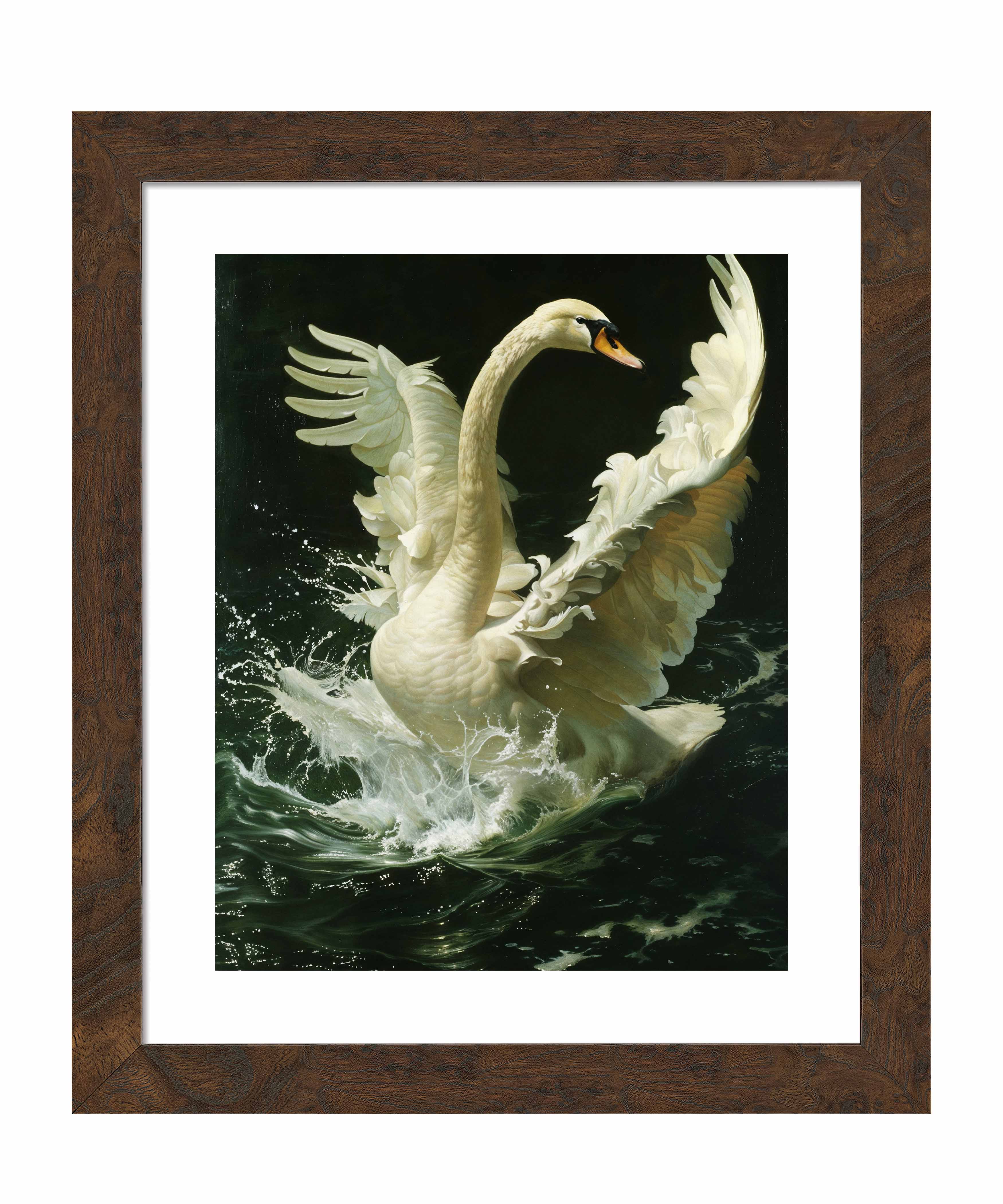 Ethereal Majesty Swan in Flight Art Prints - Elegant Home & Office Wall Decor, Perfect for Living Room, Bedroom, or Gift