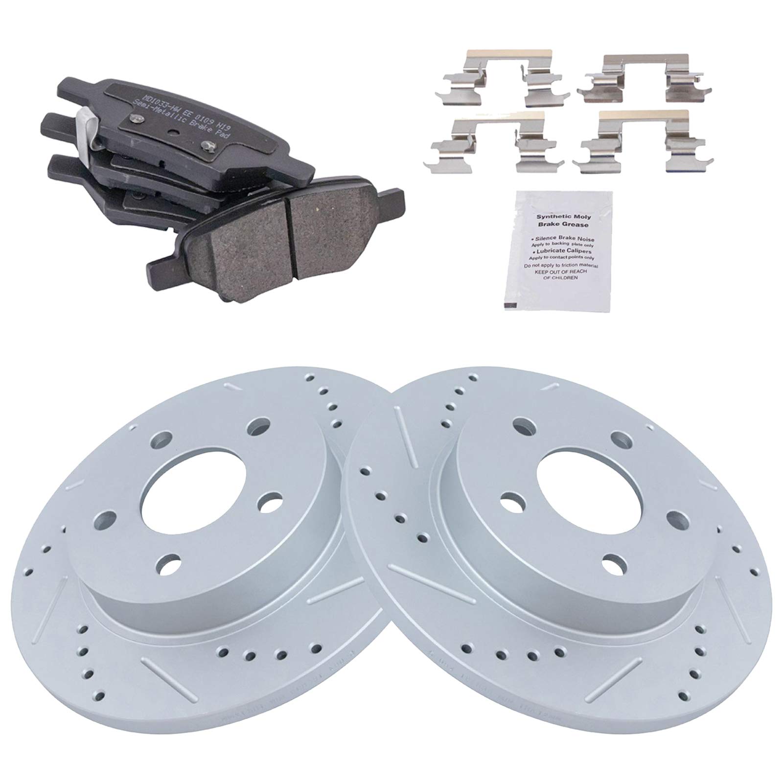 TRQ Rotor & Brake Pad Kit - High Performance Drilled & Slotted Rear Brake Rotors with Posi-Quiet Metallic Pads | Perfect for Truck, SUV & Performance Vehicle Brake Upgrades