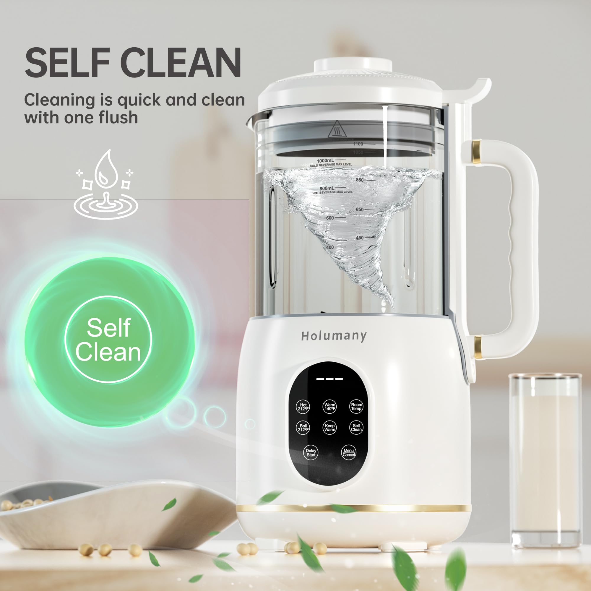 35oz Automatic Nut Milk Maker Machine for Homemade Almond, Oat, Soy & Plant-Based Milk - Non-Dairy Beverage Maker with Delay Start & Keep Warm Function - Perfect for Vegan, Keto & Healthy Lifestyles (White)