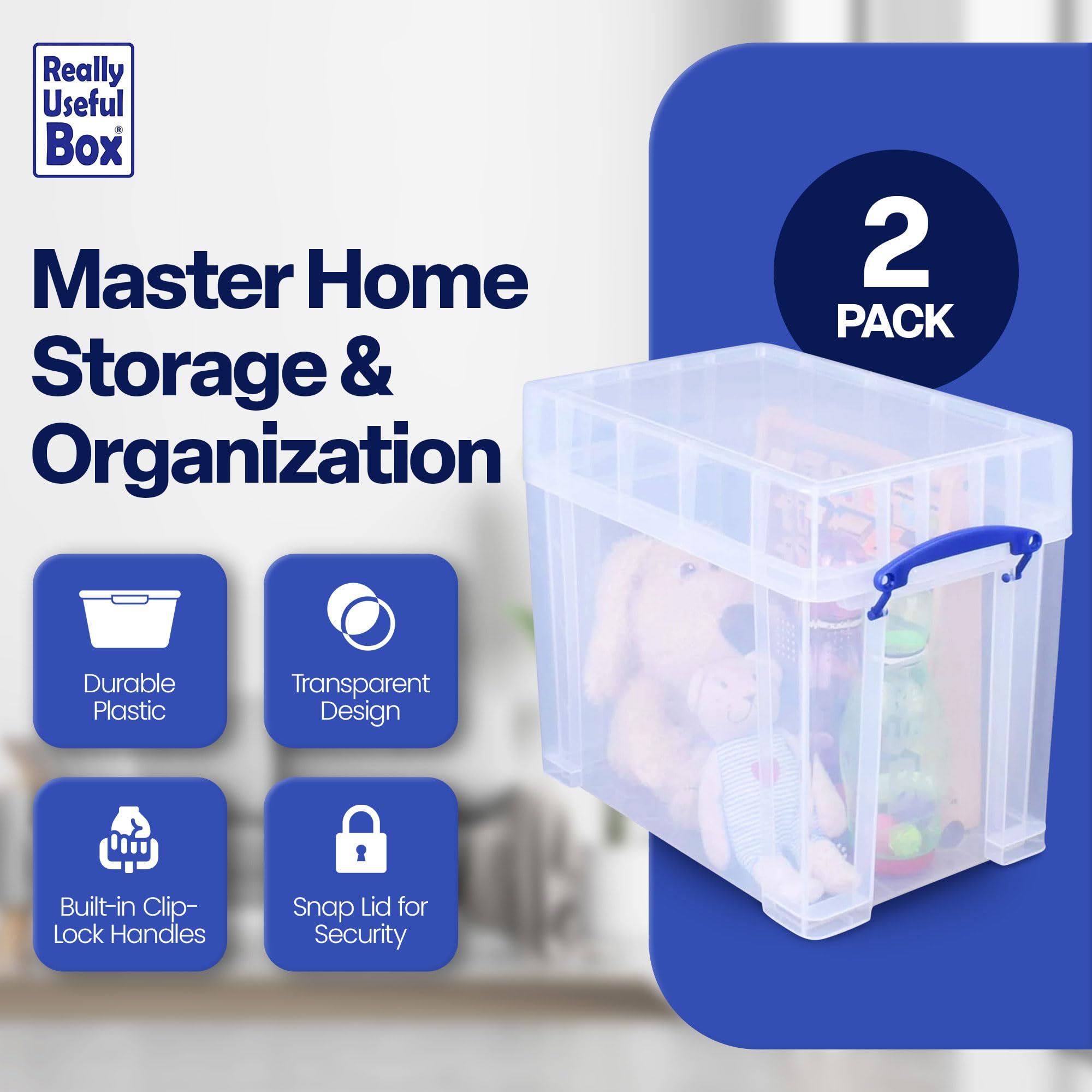 Really Useful 19L Clear Storage Box with Secure Snap Lid & Clip Lock Handle - 8 Pack for Home, Office & Organizing Supplies | Durable Plastic Bins for Closet, Pantry & Garage Storage