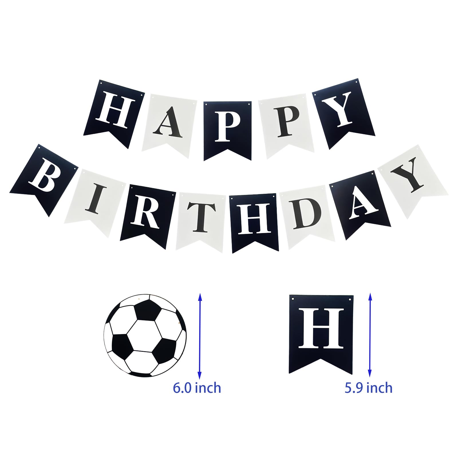 Black & White Soccer Birthday Banner - Happy Birthday Soccer Party Decorations, Swallowtail Flag Bunting Sign for Boys & Girls - Perfect for Soccer Themed Birthday Parties, Game Day Celebrations & Sports Decor