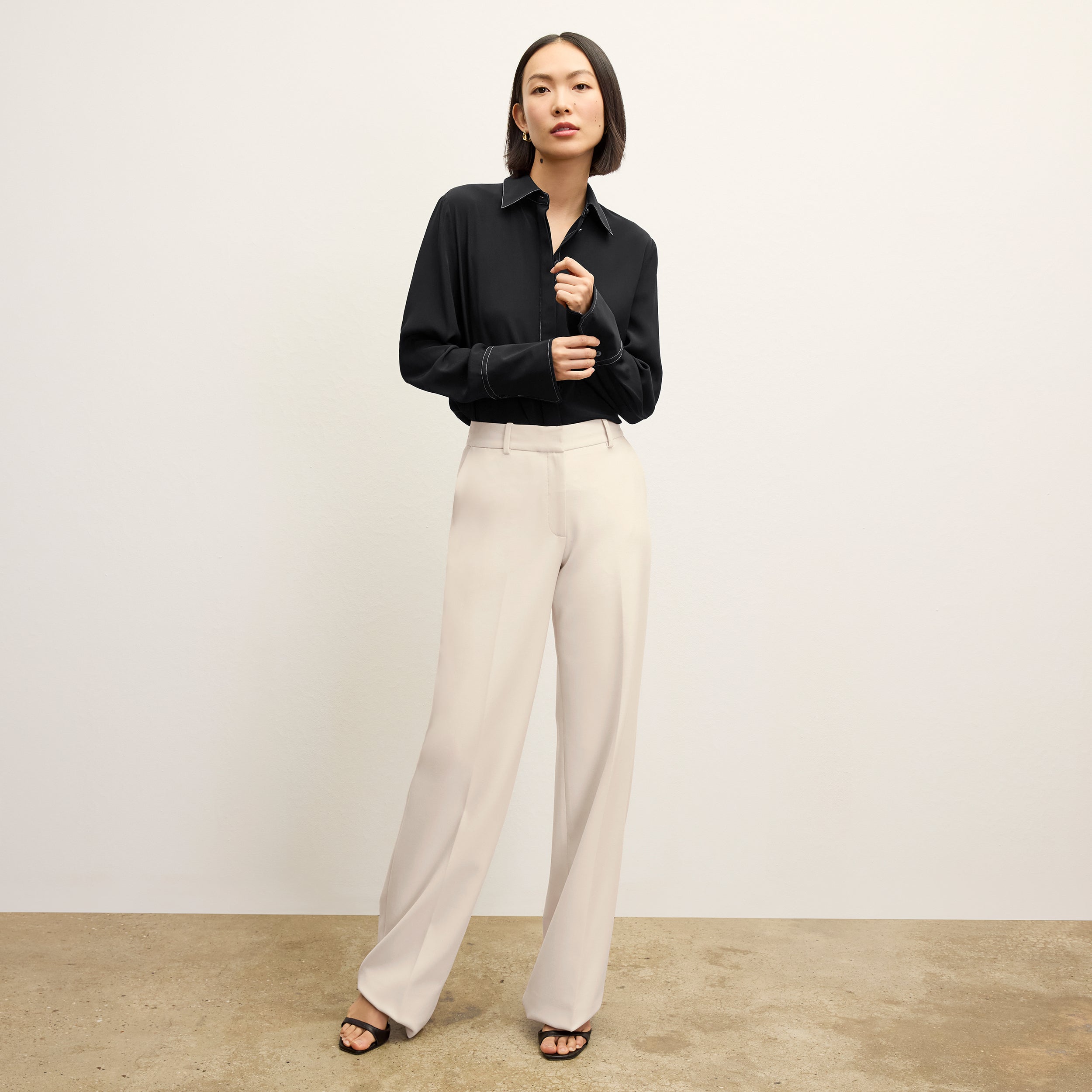 Tinsley Wide Leg Pants for Women - High Waist Stretchy Suit Pants in Ivory - Perfect for Office, Business Casual & Travel Outfits