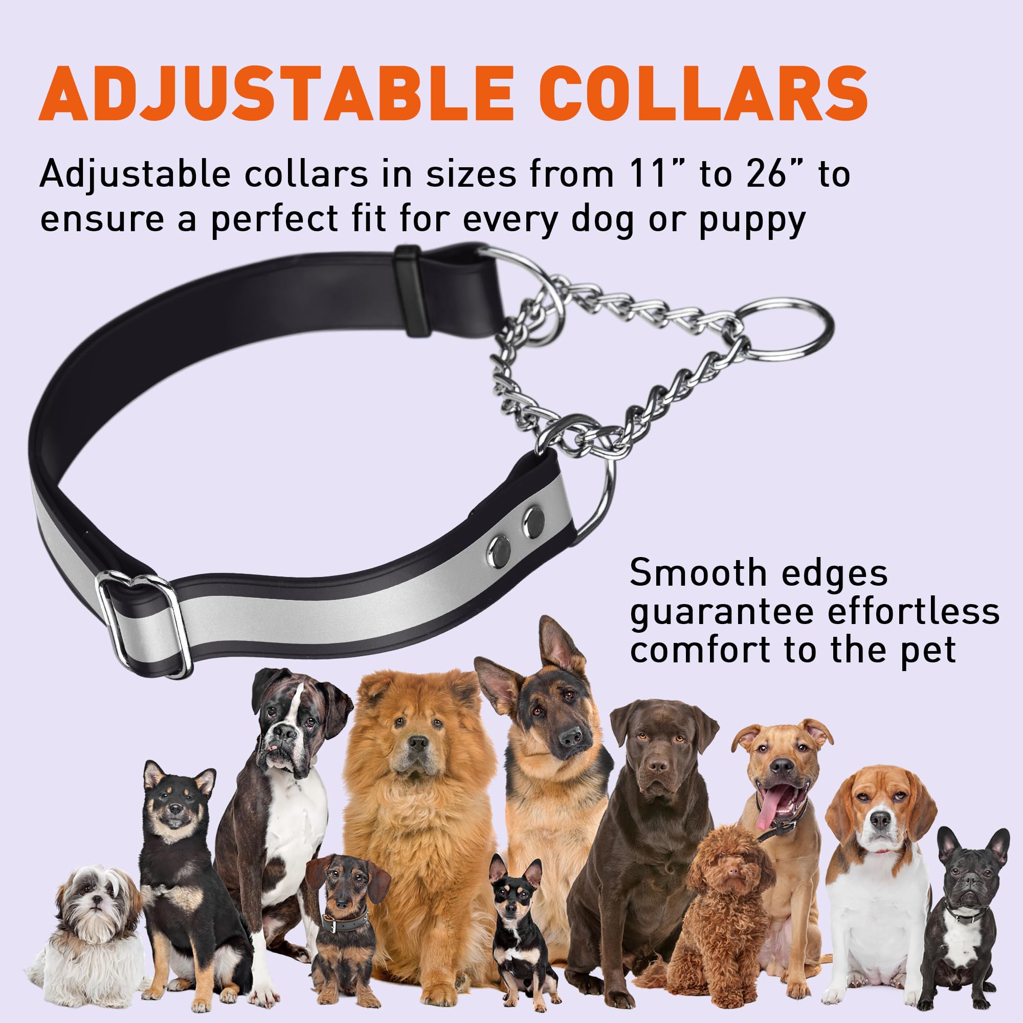 Premium Waterproof BioThane Martingale Dog Collar – Adjustable Reflective Safety Collar for Training & Walks – Lightweight & Comfortable – Easy to Clean – Ideal for Outdoor Adventures, Hiking & Nighttime Visibility