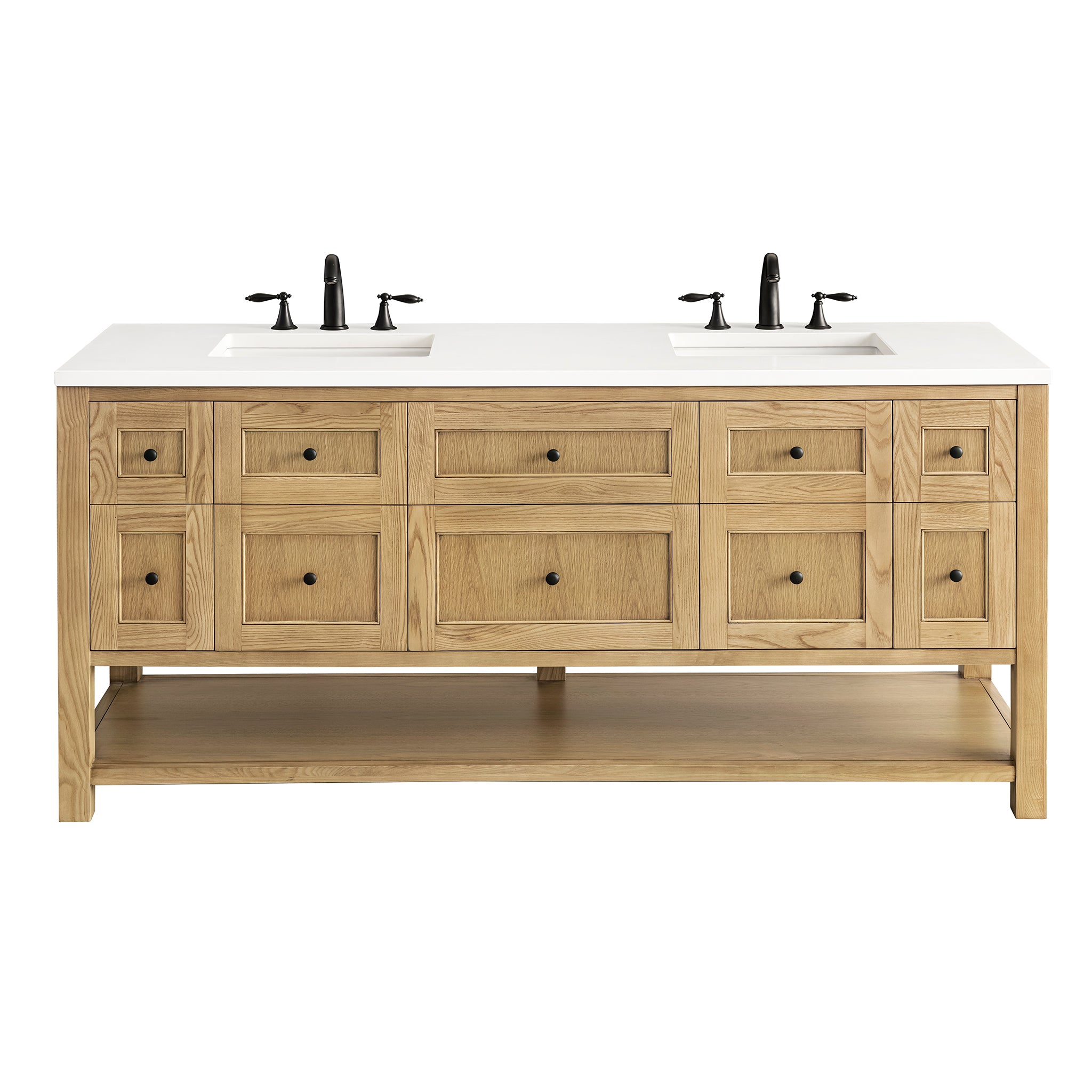 Breckenridge 72-Inch Double Vanity with Light Natural Oak Finish & 3CM White Zeus Top – Perfect for Modern Bathrooms & Master Suites