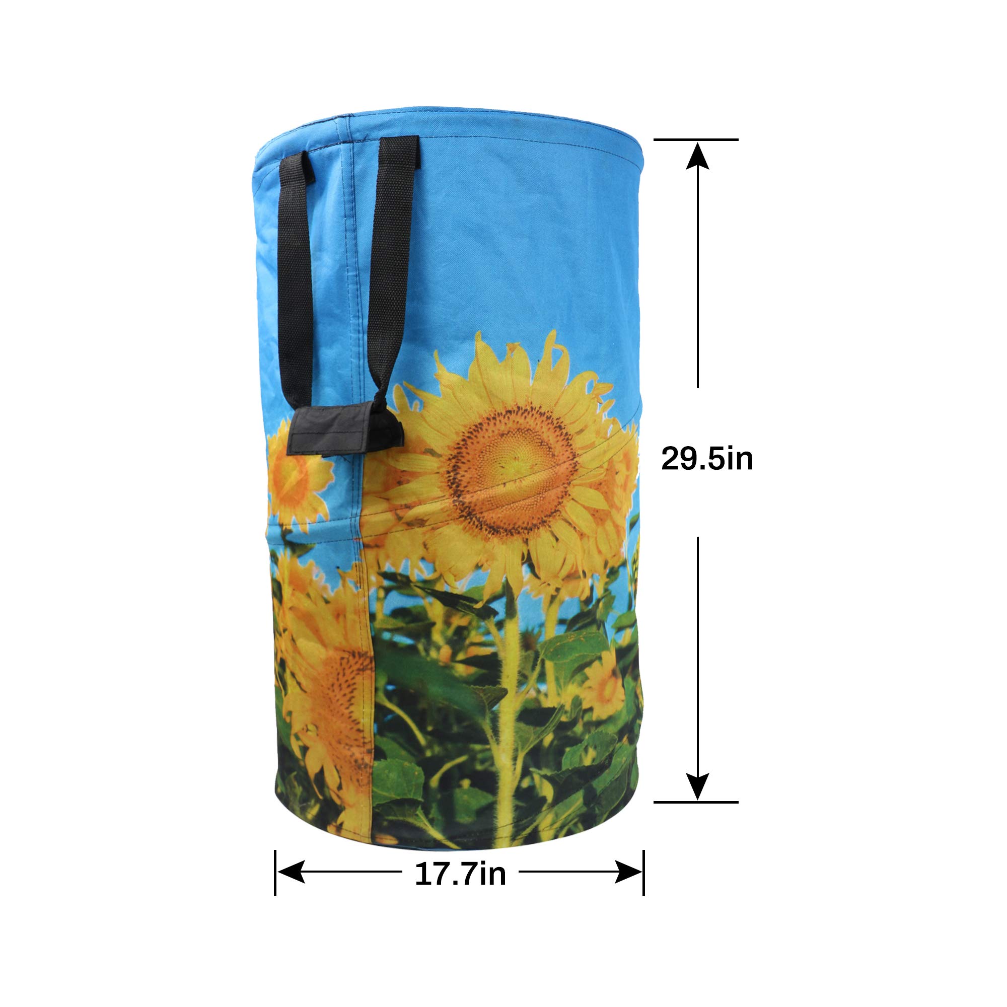 Flora Guard 32 Gallon Heavy Duty Leaf Collector Bags - Collapsible Oxford Canvas Yard Waste Bags with Holder, Self-Standing Reusable Trash Can for Lawn & Garden Cleaning, Durable Sunflower Print - Perfect for Home, Camping & Outdoor Cleanup