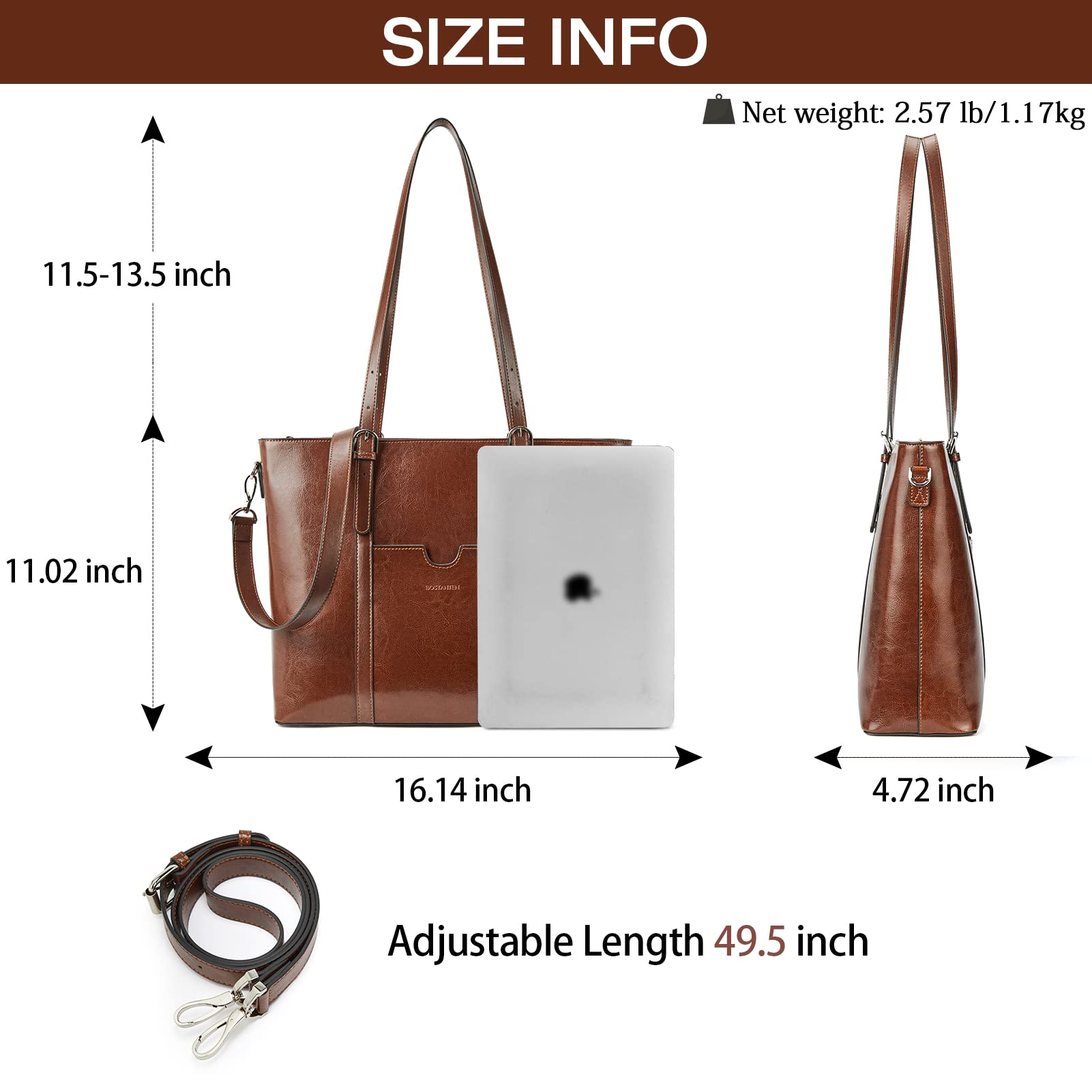 BOSTANTEN Women's Vintage Leather Laptop Tote Bag - 15.6 Inch Office Shoulder Handbag & Work Briefcase Purse for Business, Travel, and Daily Commute