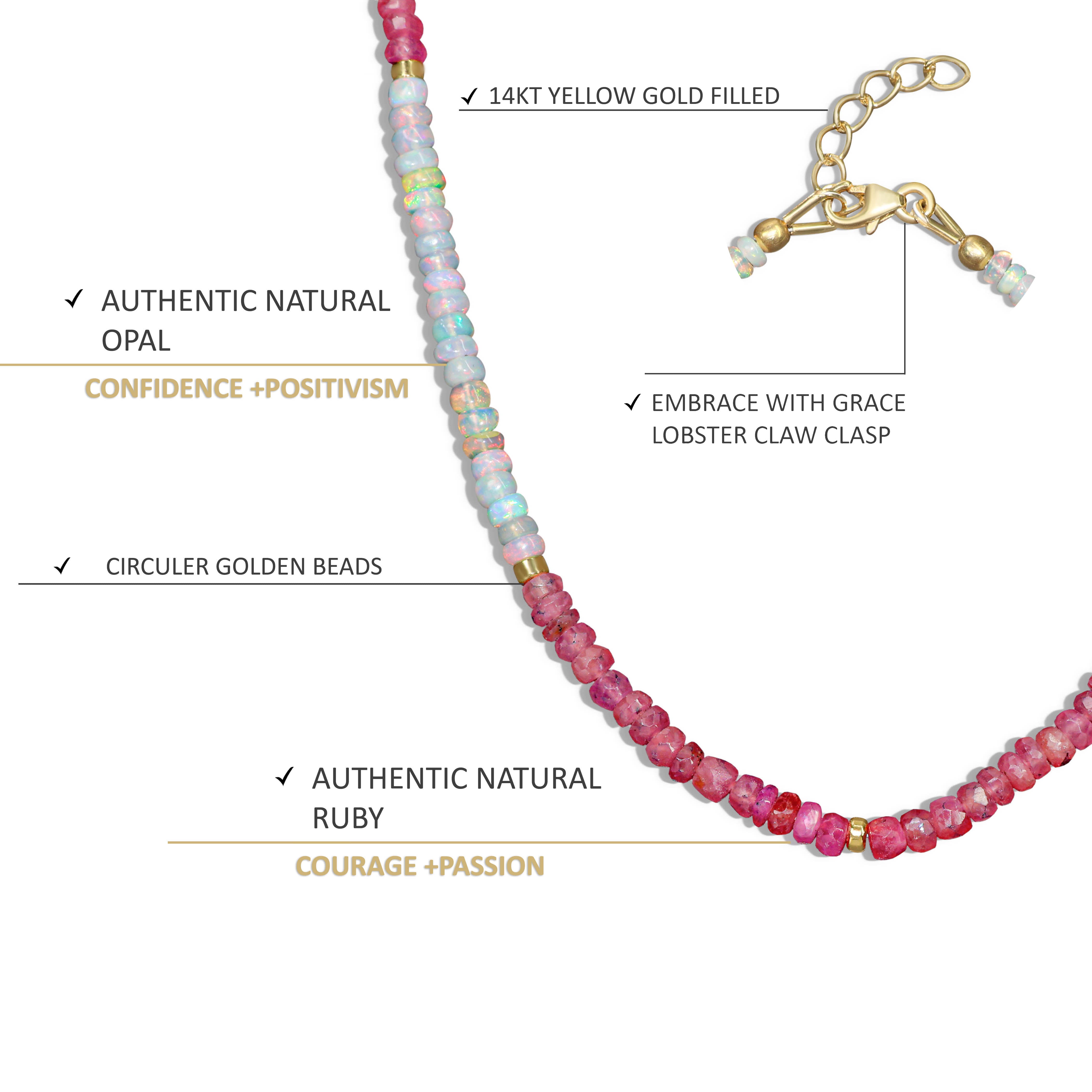 Natural Ruby & White Opal Beaded Necklace for Women - Handmade Gemstone Jewelry for Wedding, Party & Special Occasions