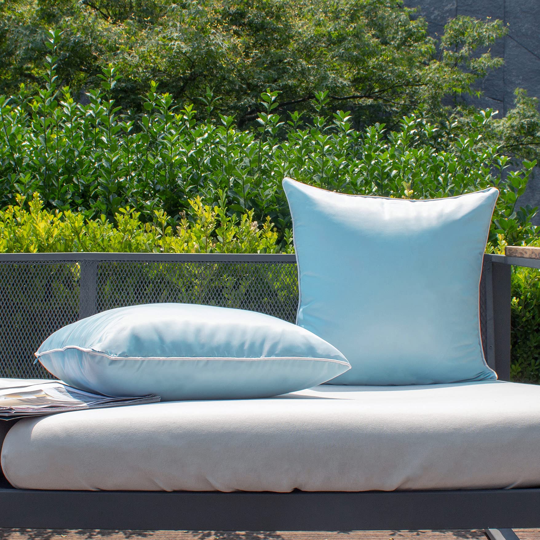Kevin Textile 20x20 Inch Outdoor Waterproof Pillow Covers - 2 Pack Light Blue with White Piping for Patio Furniture, Garden Couch & Poolside Lounge | Weather-Resistant Decorative Throw Pillows
